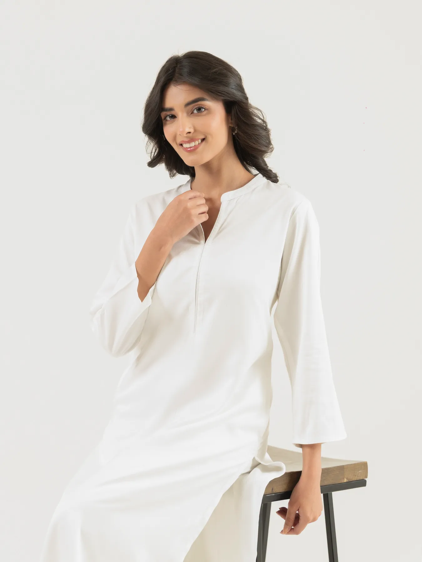 Women White Flowy Straight Long Kurta - Image 9