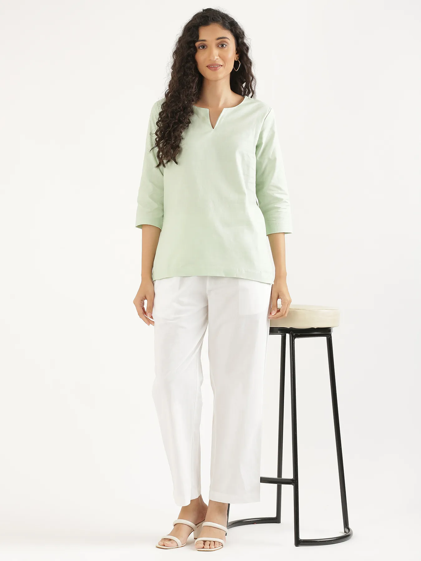 Women White Cotton Straight Pant - Image 10