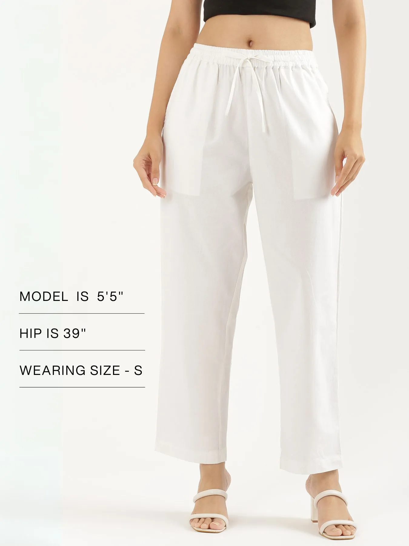 Women White Cotton Straight Pant - Image 13