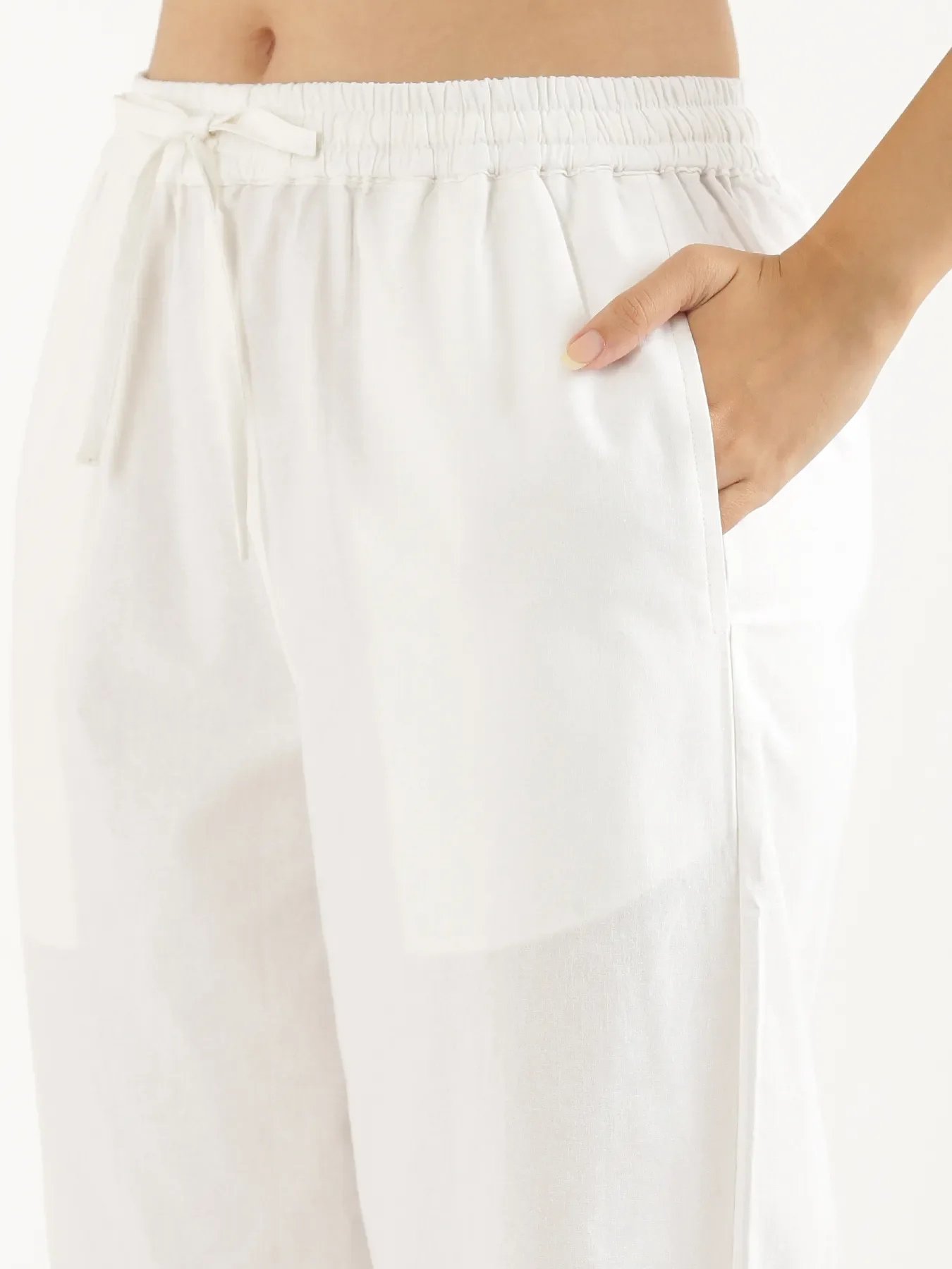 Women White Cotton Straight Pant - Image 6