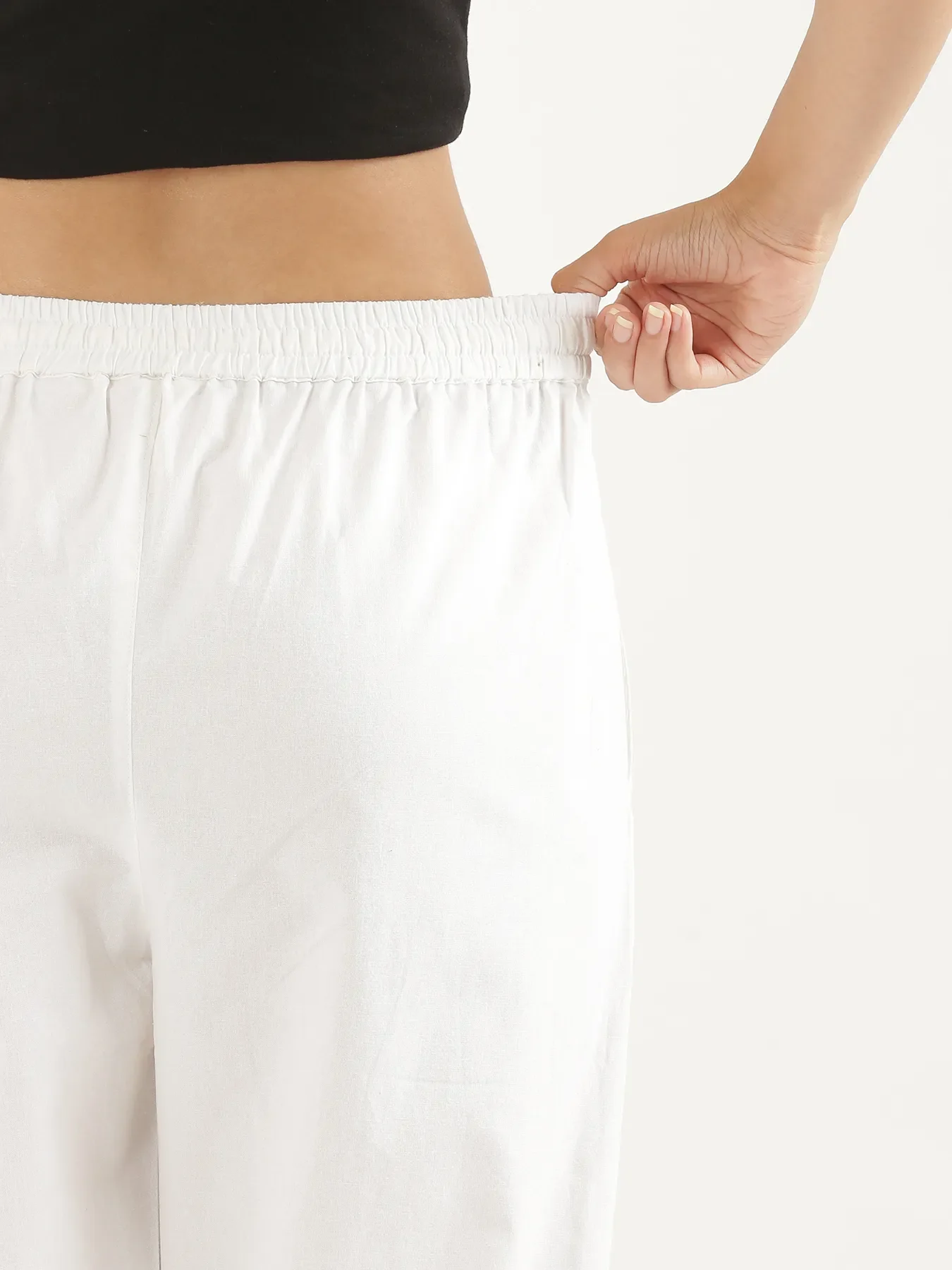 Women White Cotton Straight Pant - Image 7