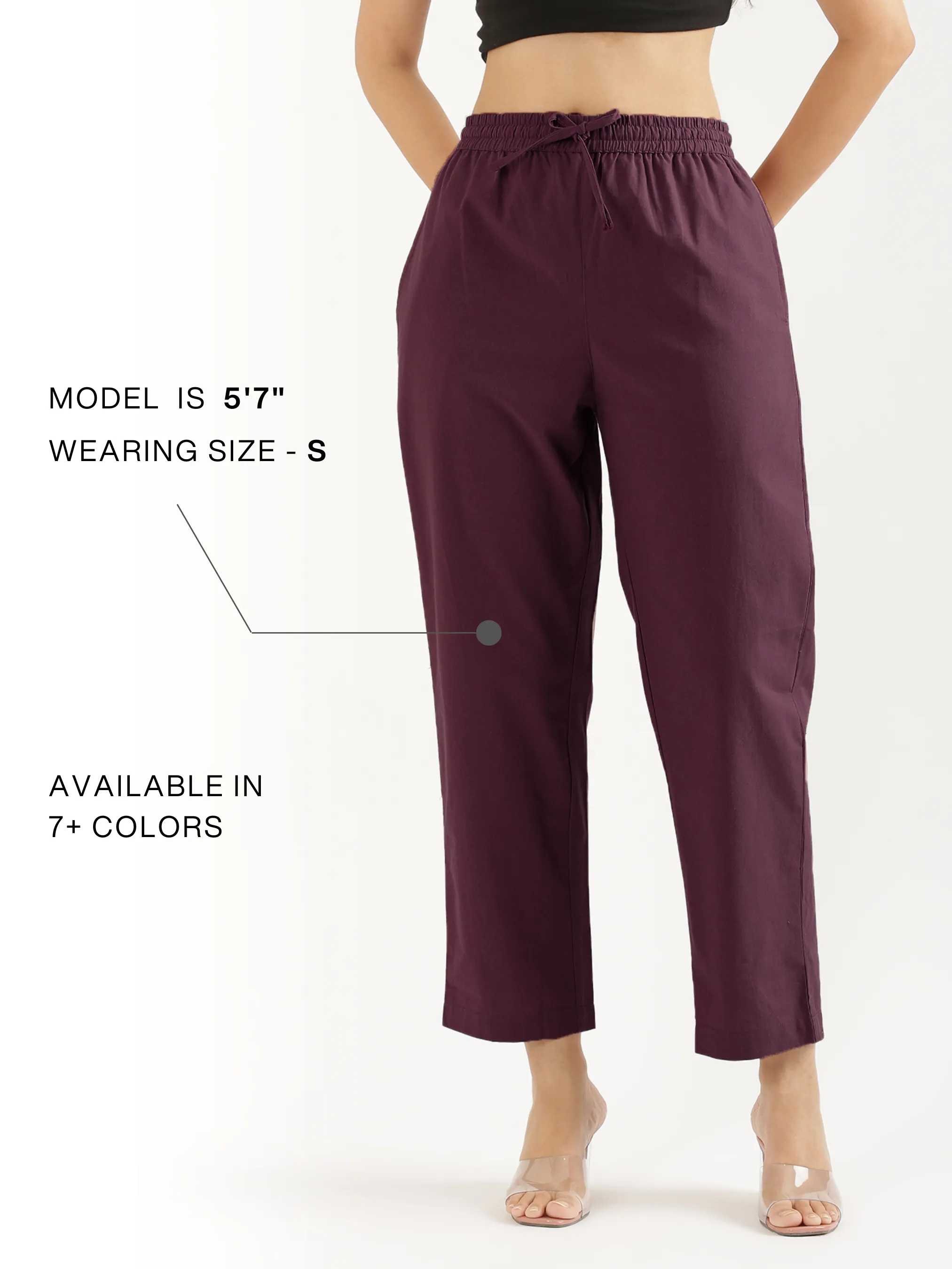 Women Wine Cotton Straight Pant - Image 12