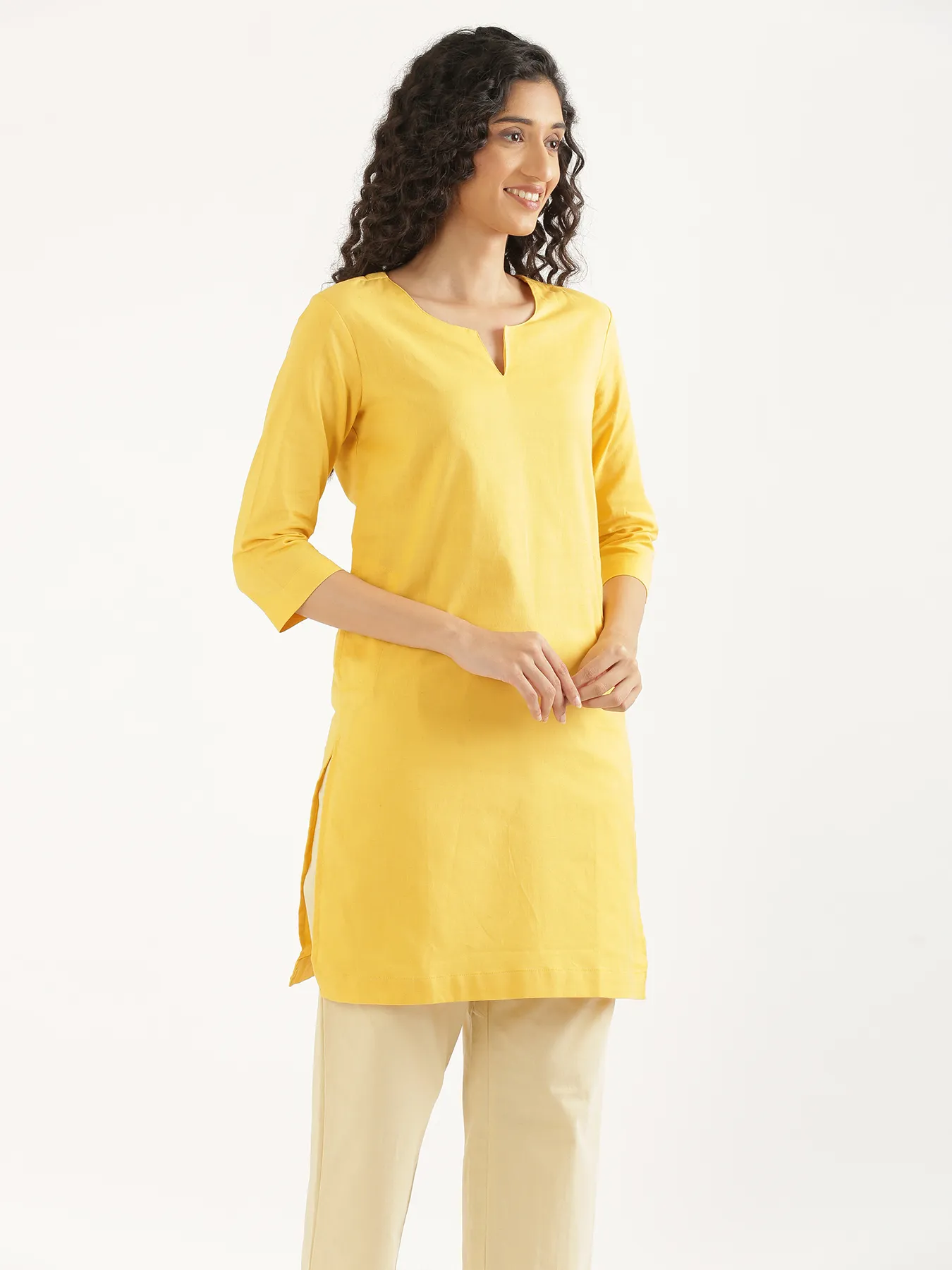 Women Yellow Airy Linen Mid Thigh Length Kurta - Image 10