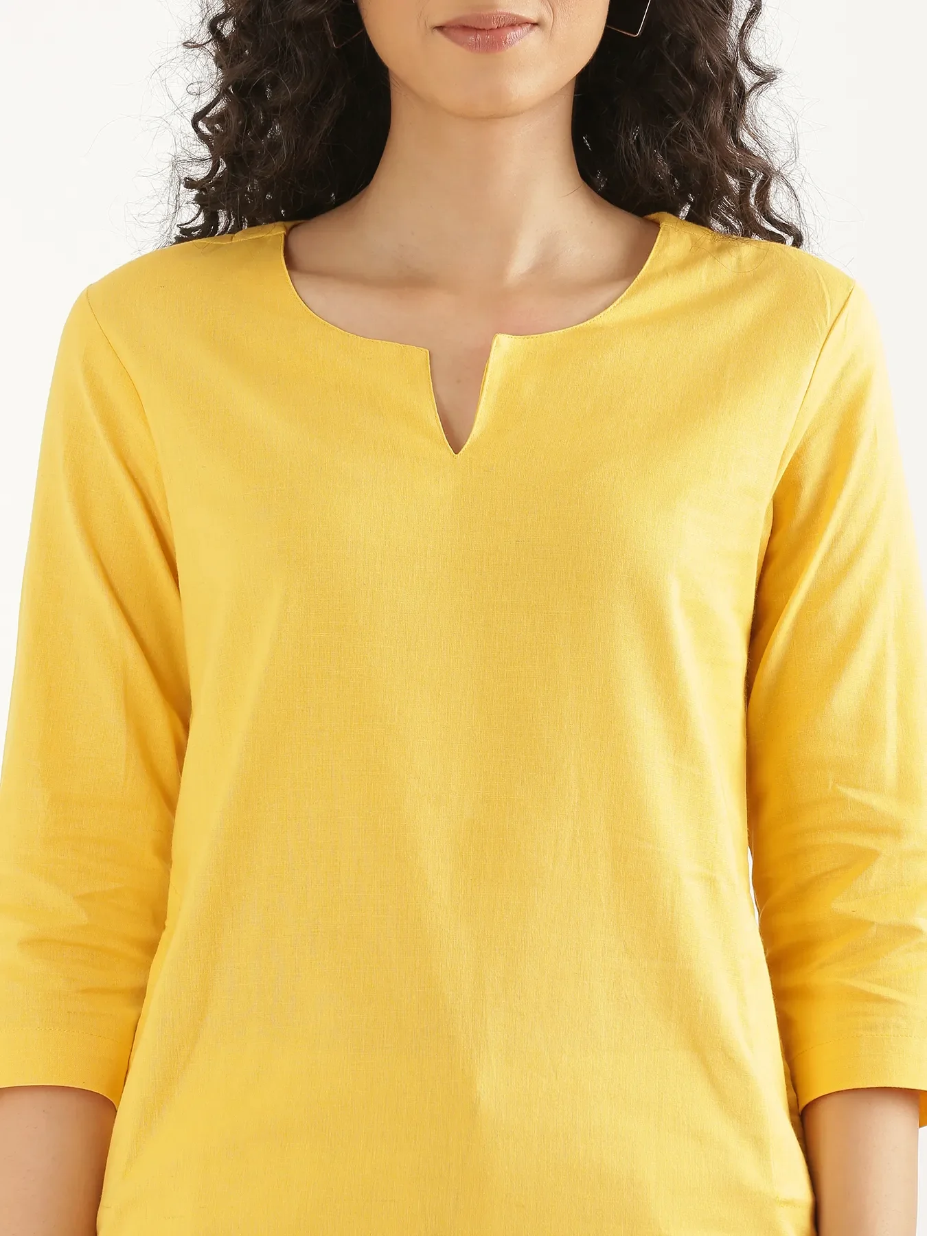 Women Yellow Airy Linen Mid Thigh Length Kurta - Image 4