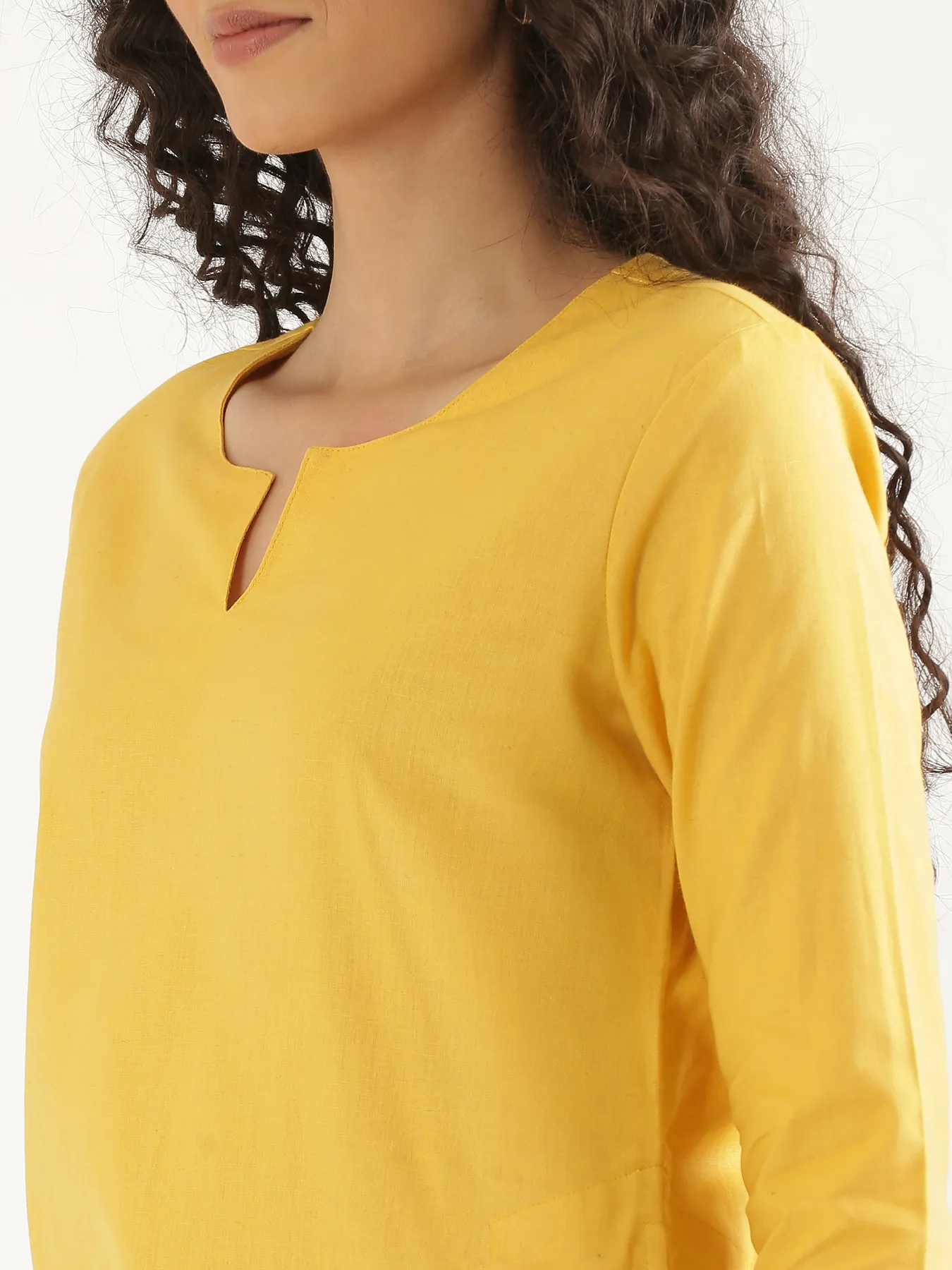 Women Yellow Airy Linen Mid Thigh Length Kurta - Image 5