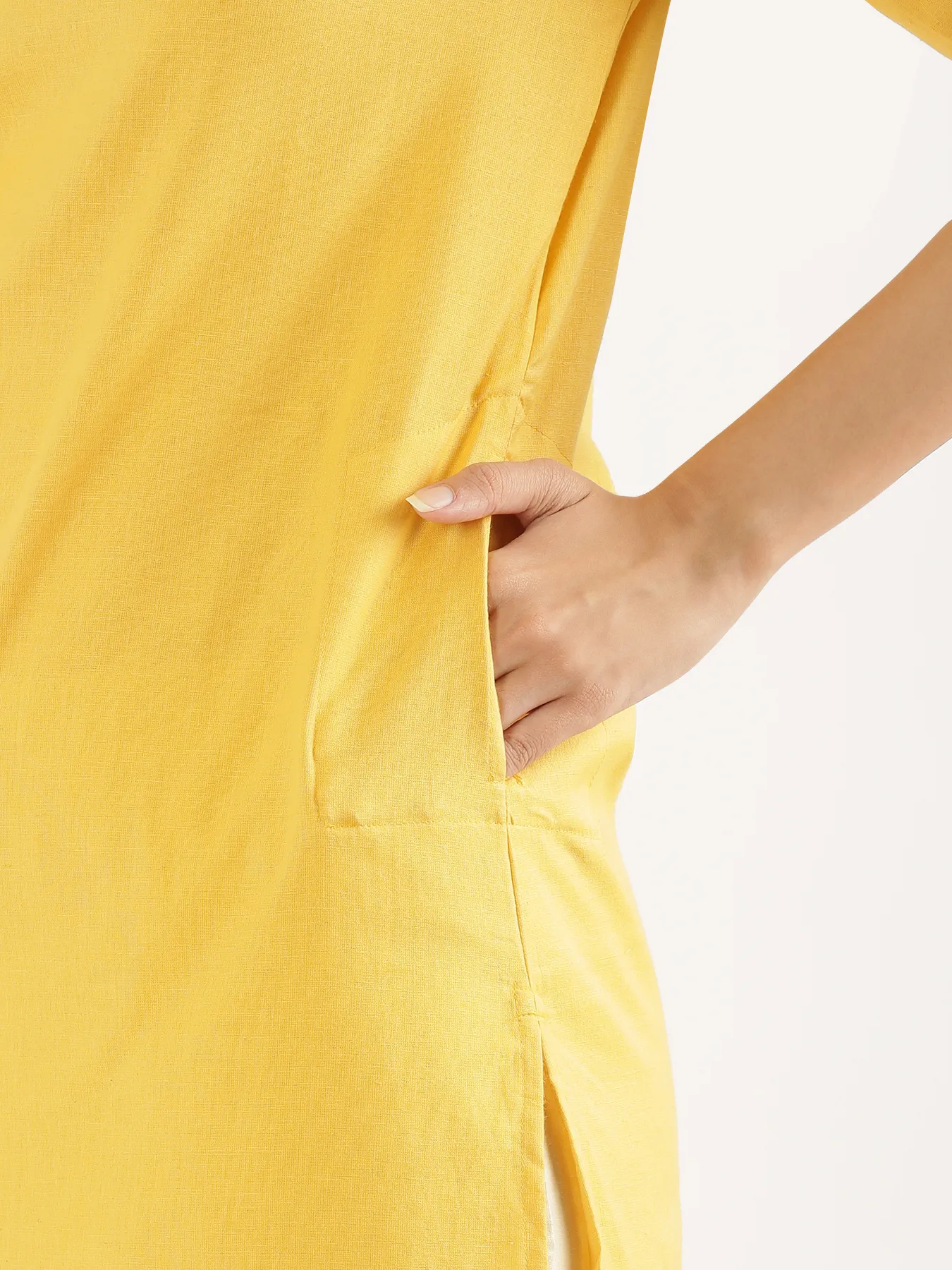 Women Yellow Airy Linen Mid Thigh Length Kurta - Image 7