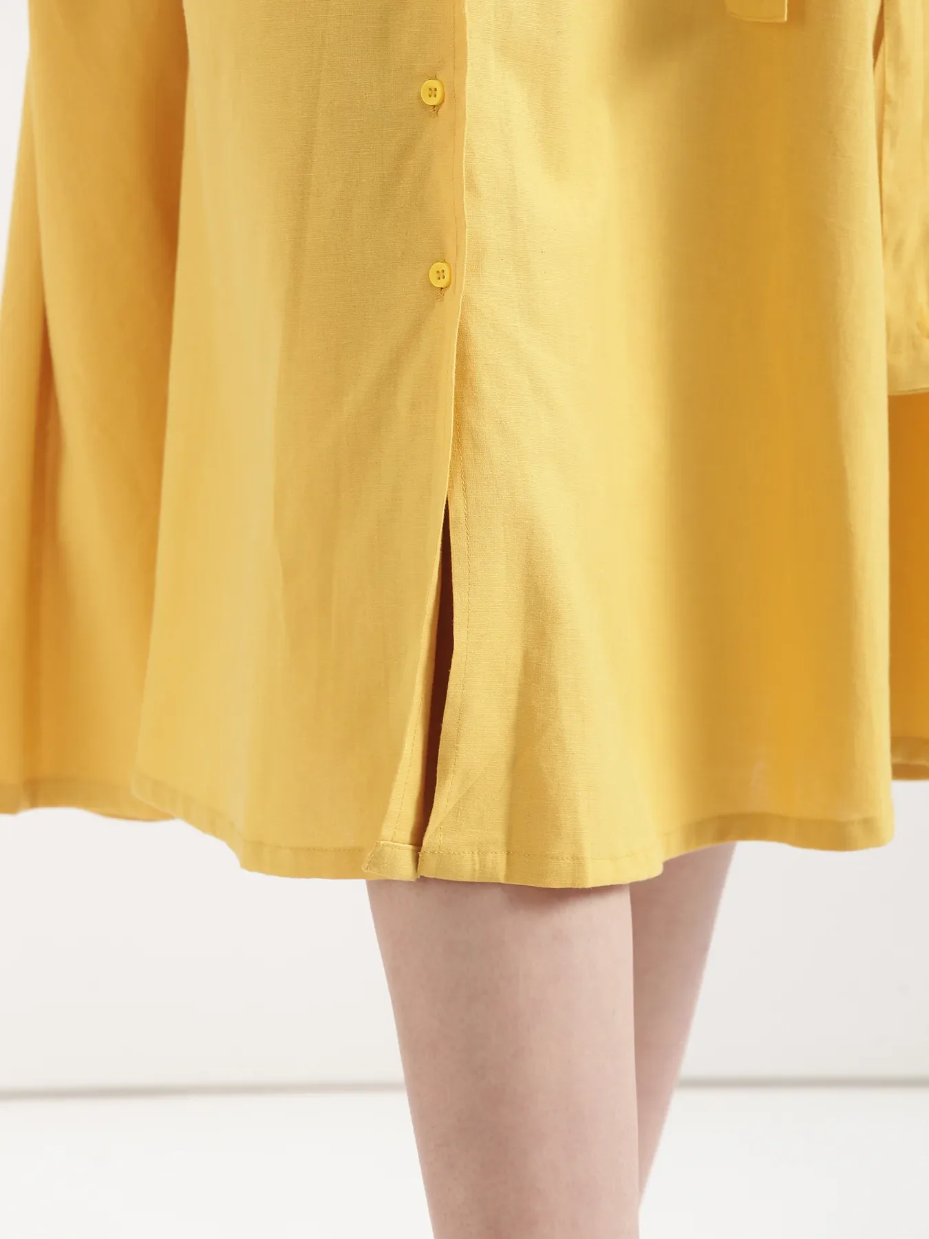 Women Yellow Airy Linen Flared Dress - Image 12