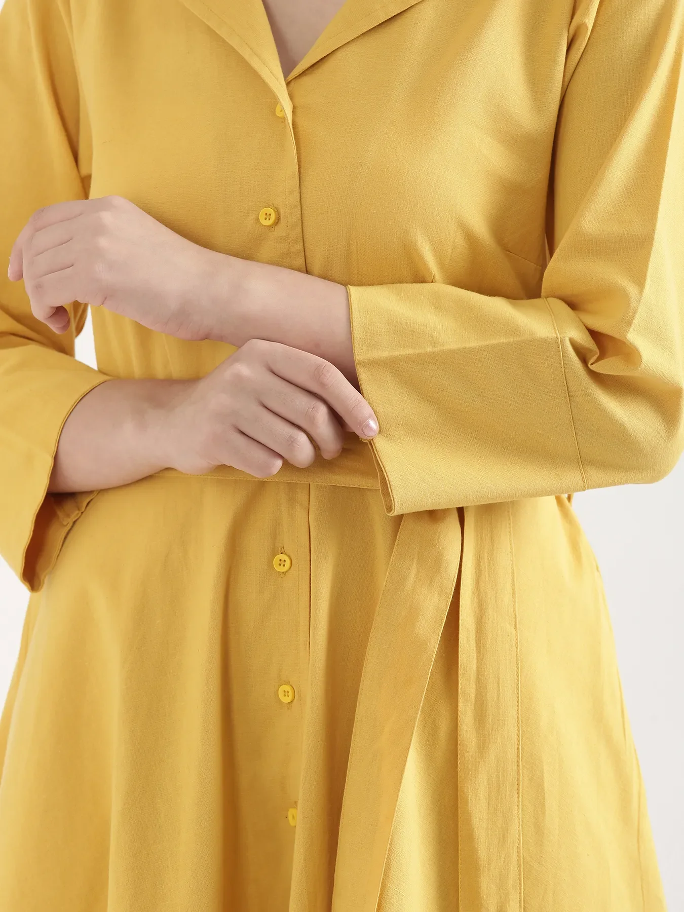 Women Yellow Airy Linen Flared Dress - Image 13