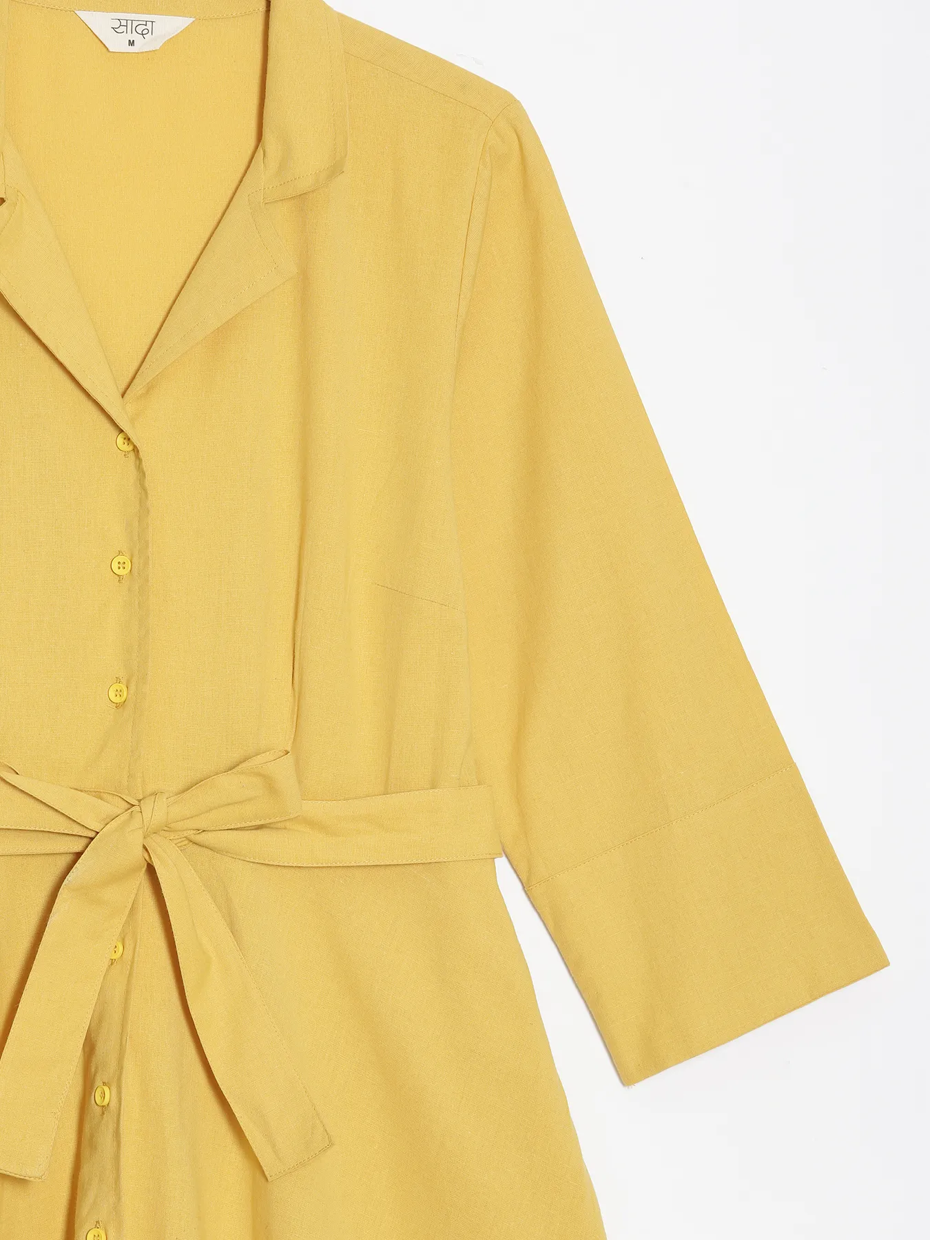 Women Yellow Airy Linen Flared Dress - Image 15