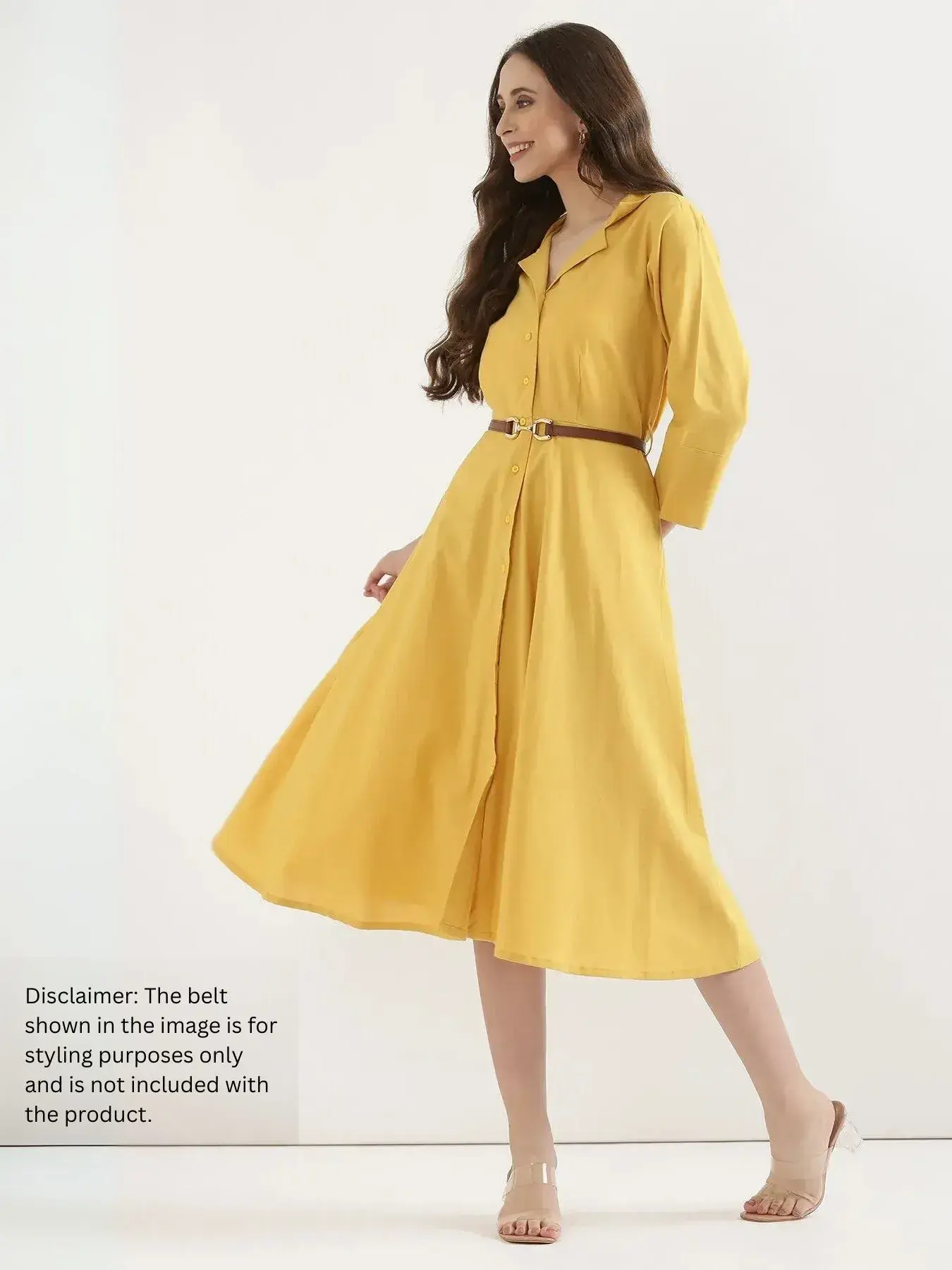 Women Yellow Airy Linen Flared Dress - Image 6