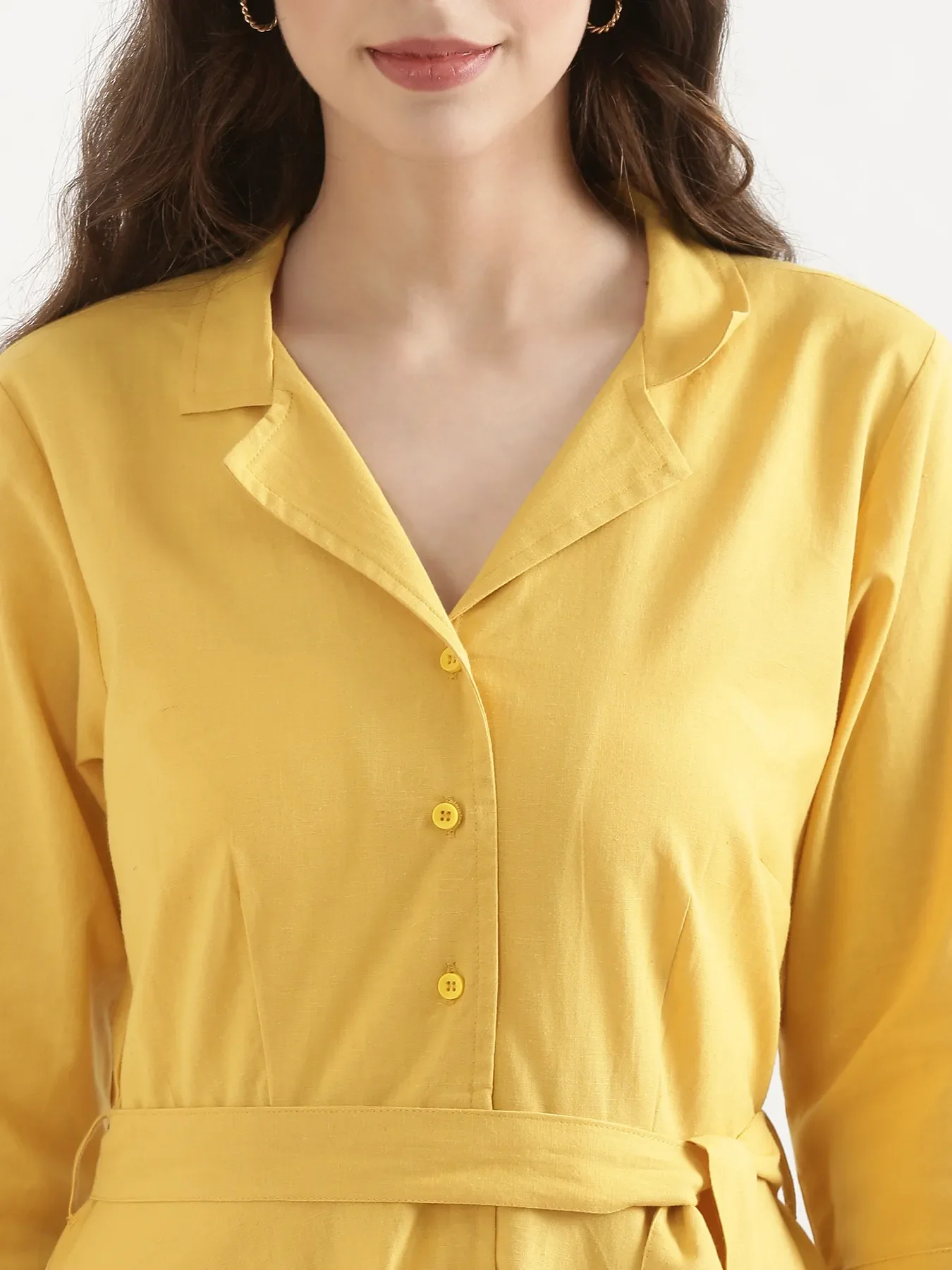 Women Yellow Airy Linen Flared Dress - Image 7