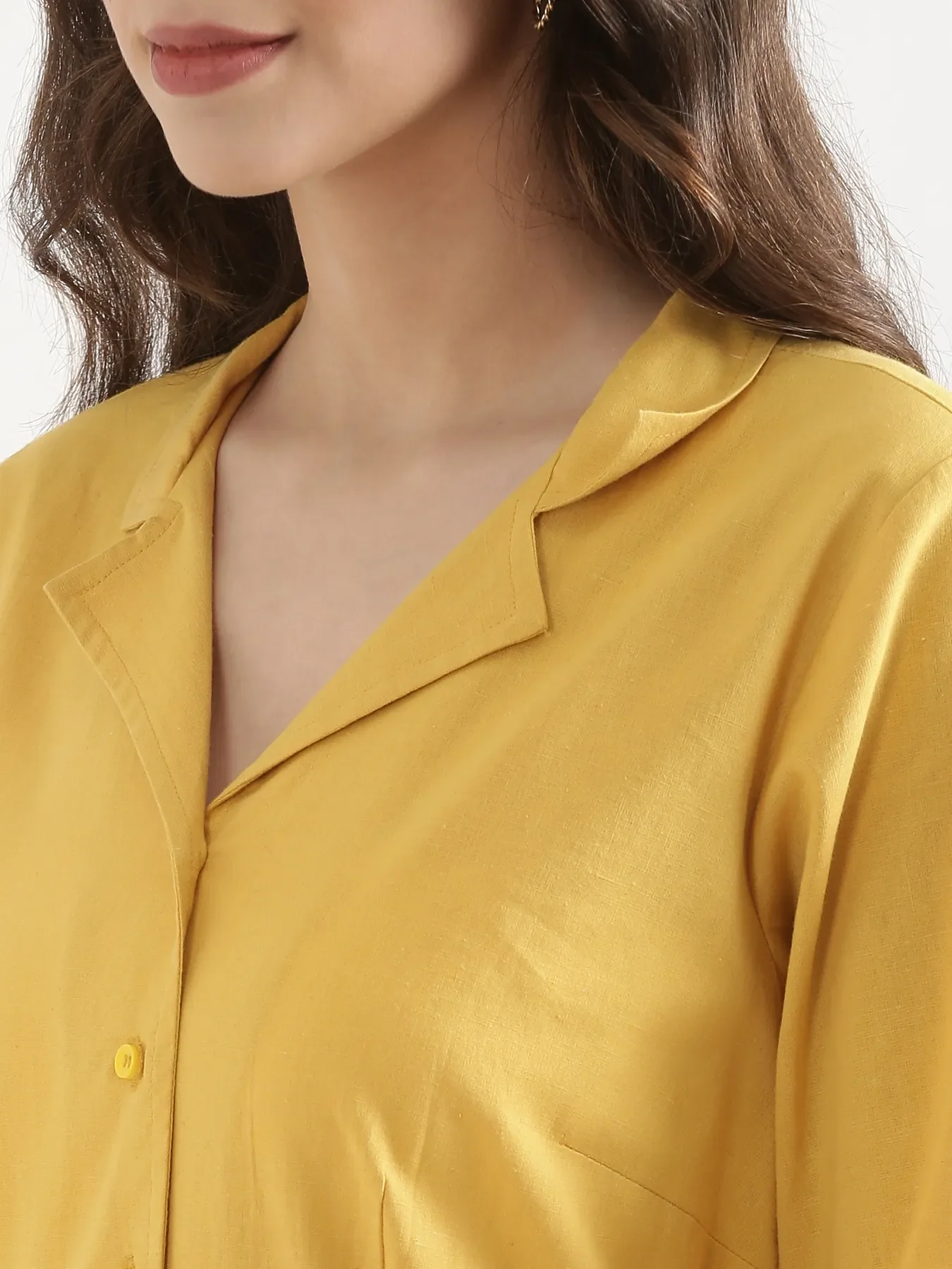Women Yellow Airy Linen Flared Dress - Image 8