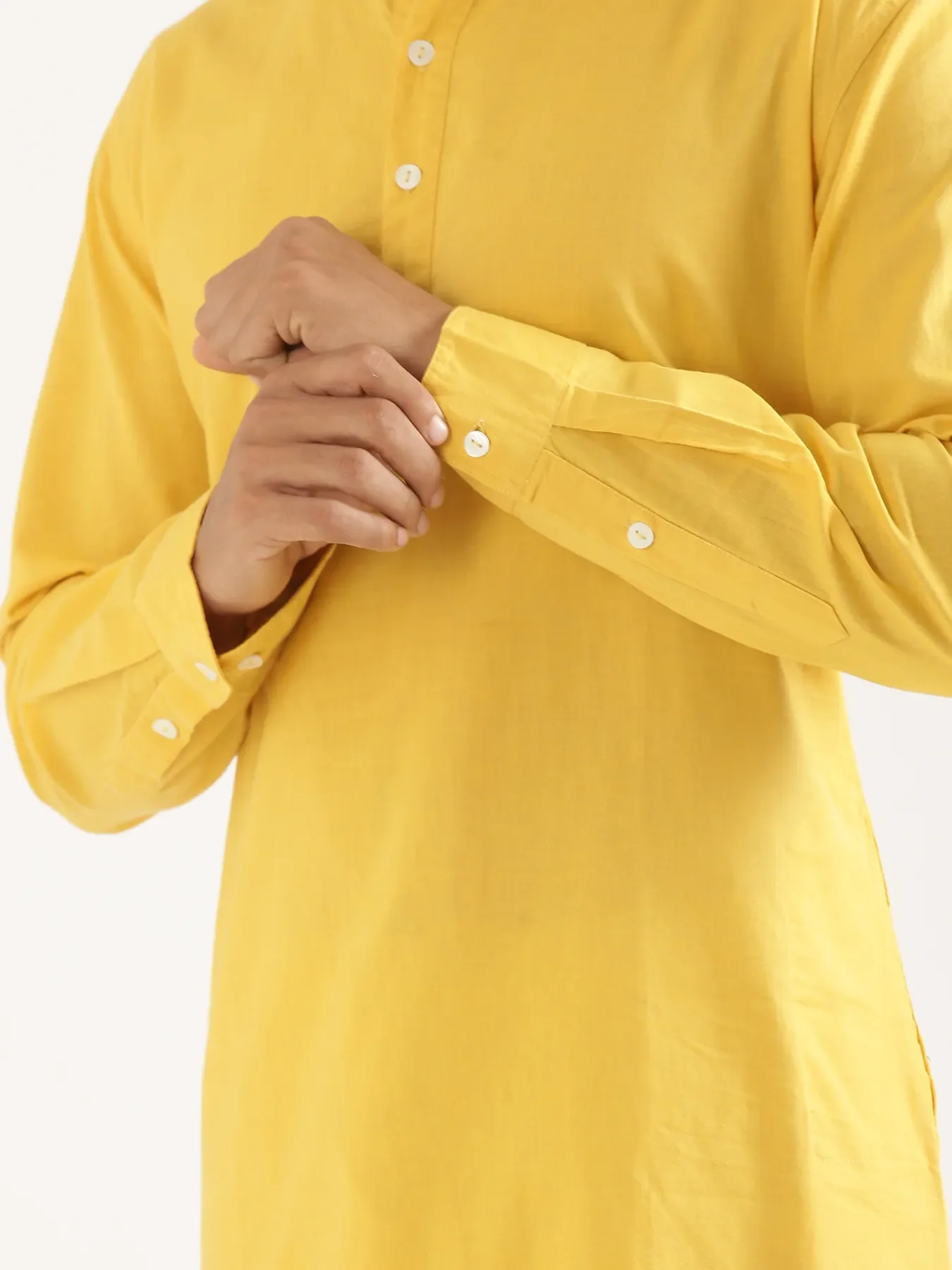 Men Yellow Airy Linen Long Kurta - Image 10