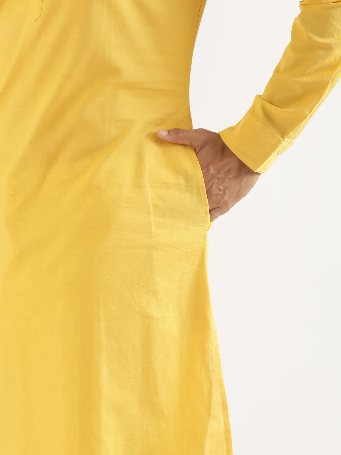Men Yellow Airy Linen Long Kurta - Image 11