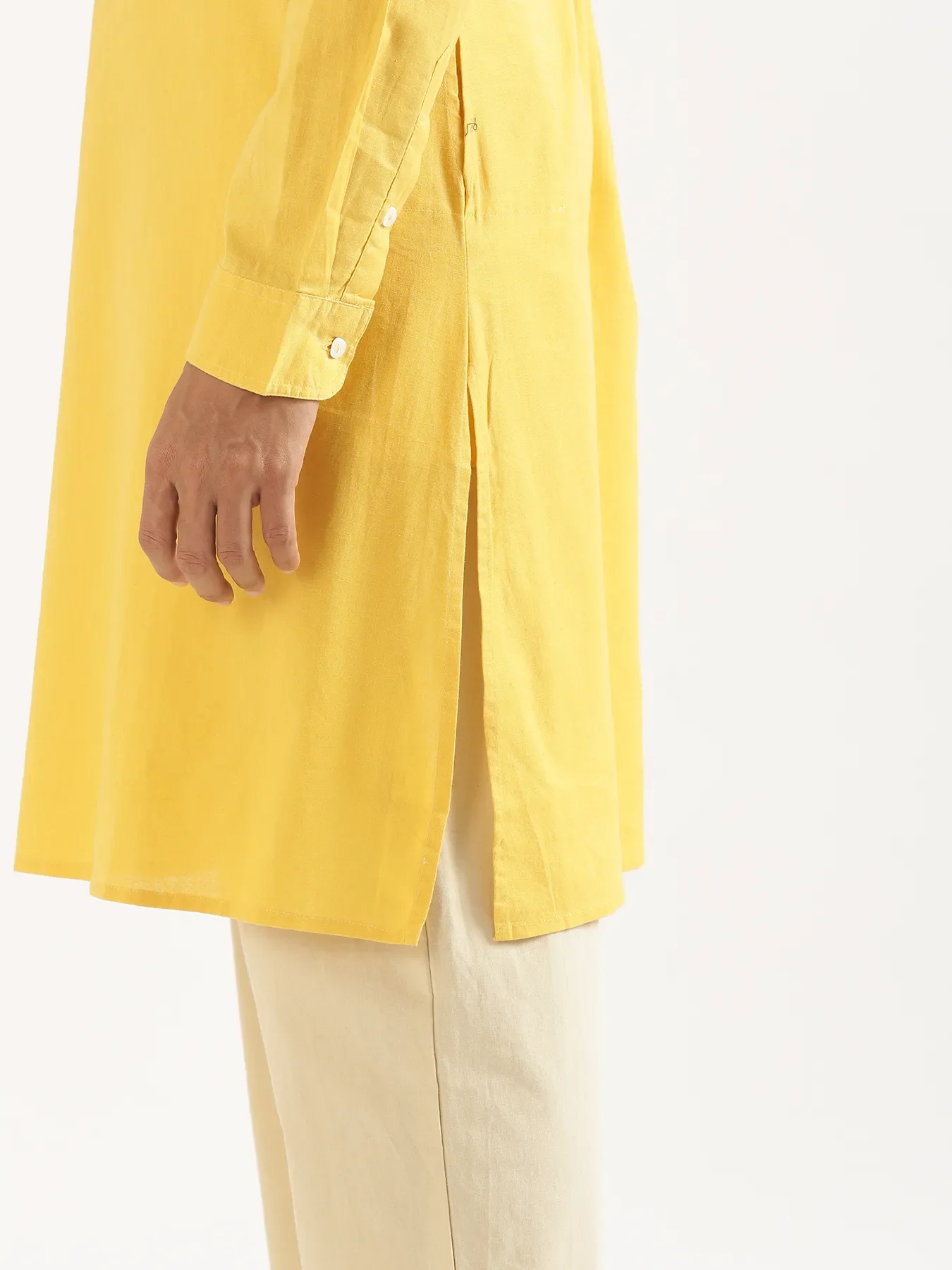 Men Yellow Airy Linen Long Kurta - Image 12