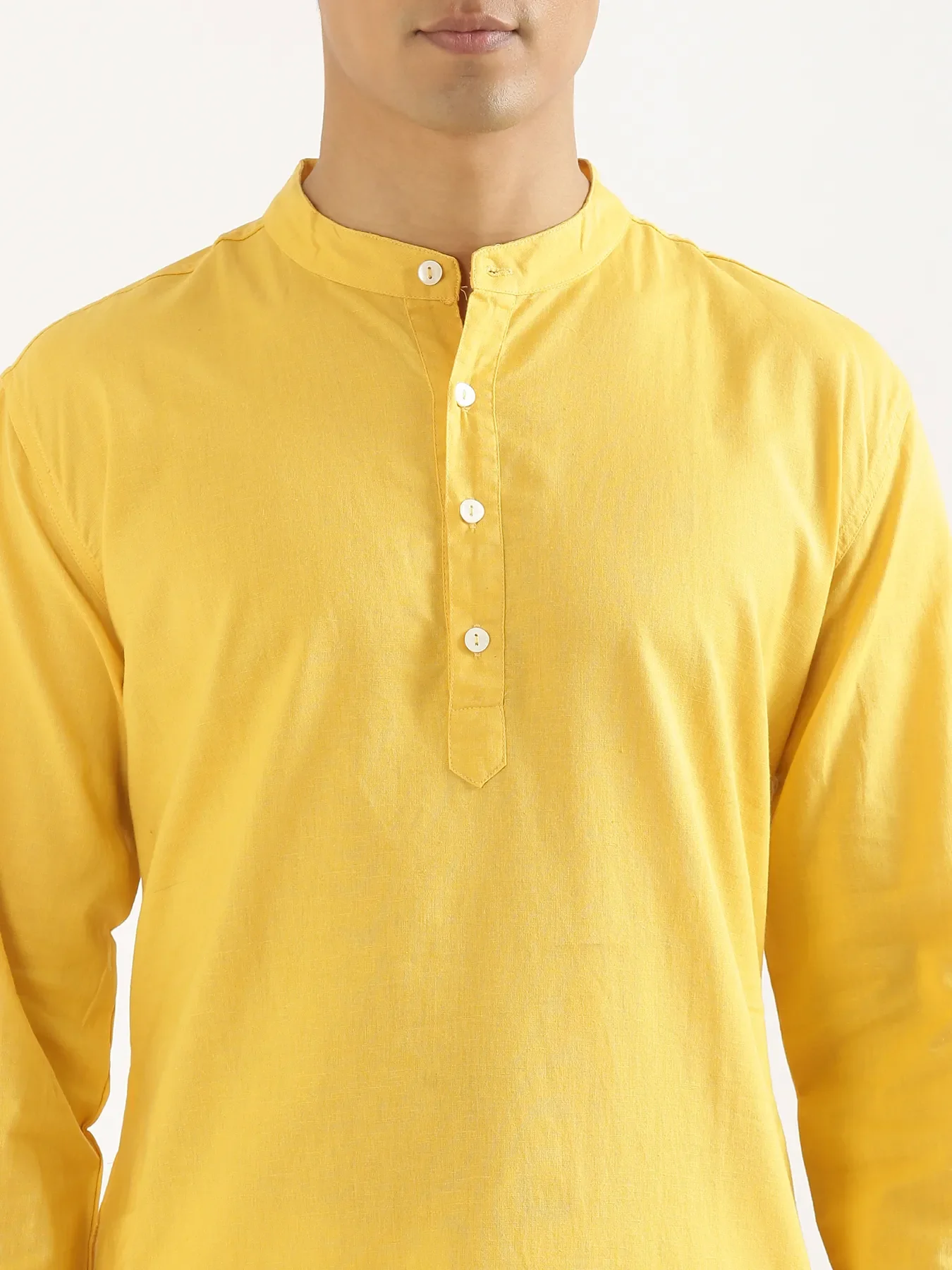 Men Yellow Airy Linen Long Kurta - Image 5