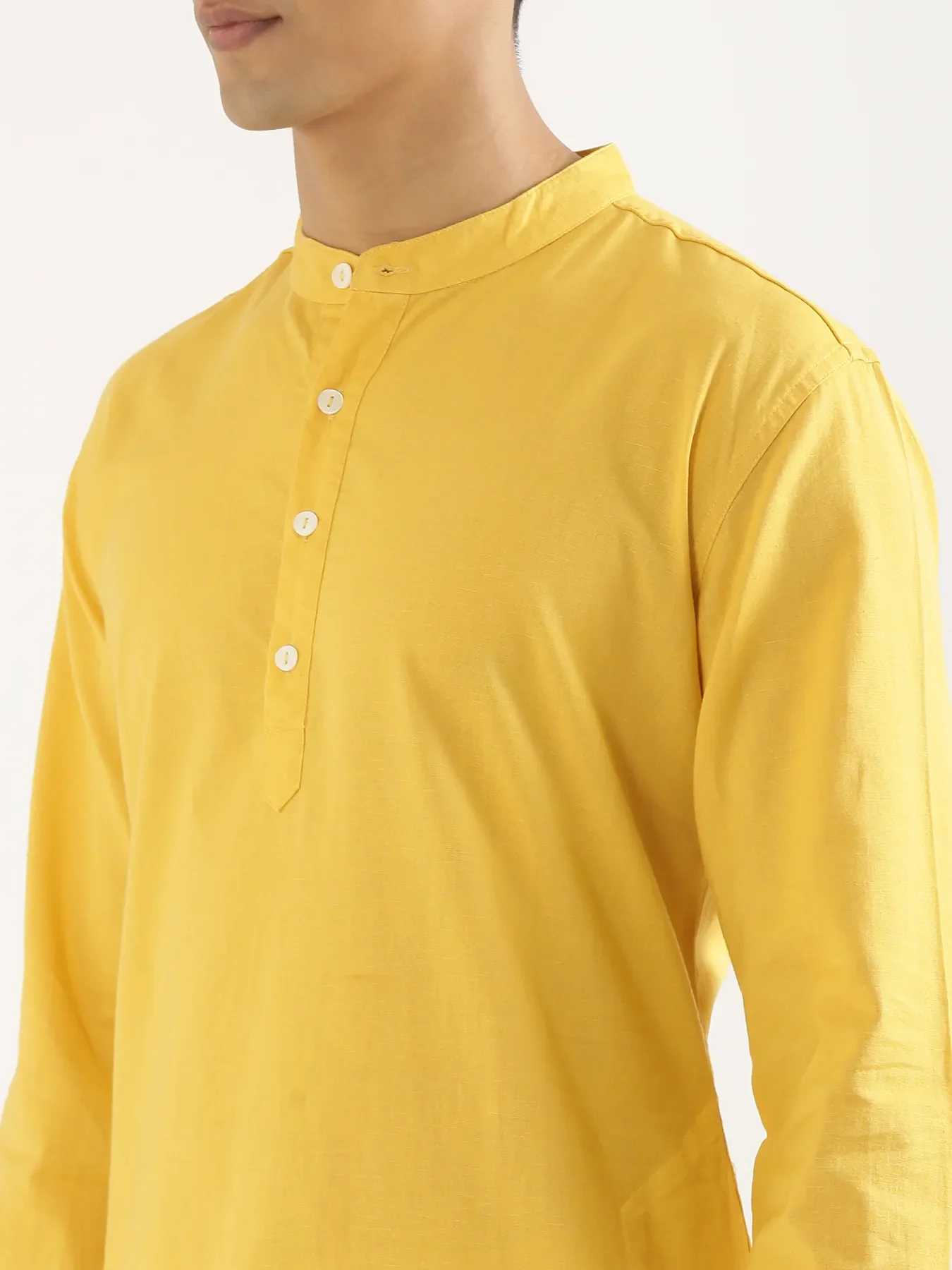 Men Yellow Airy Linen Long Kurta - Image 6