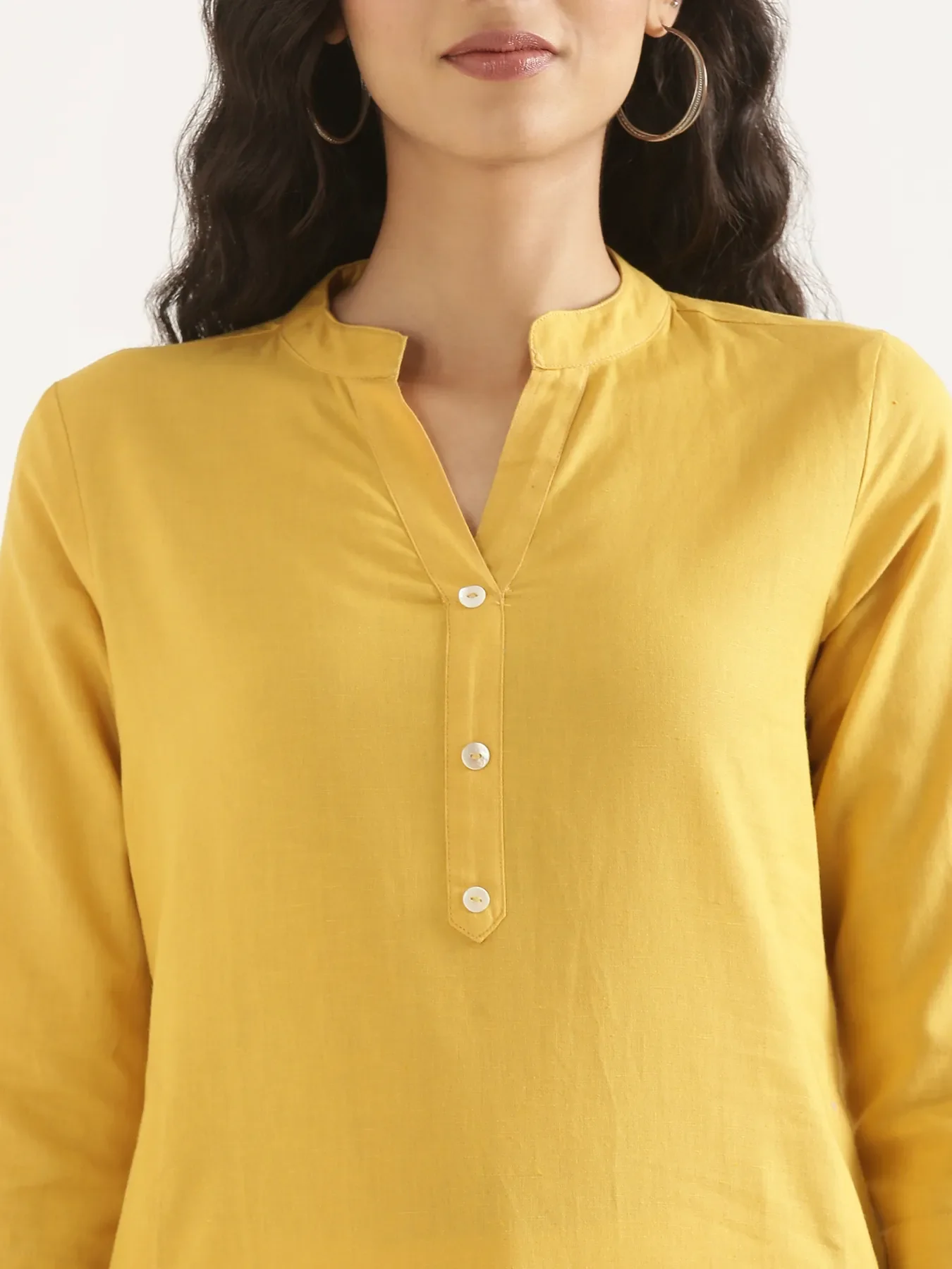 Women Yellow Airy Linen Long Kurta - Image 4