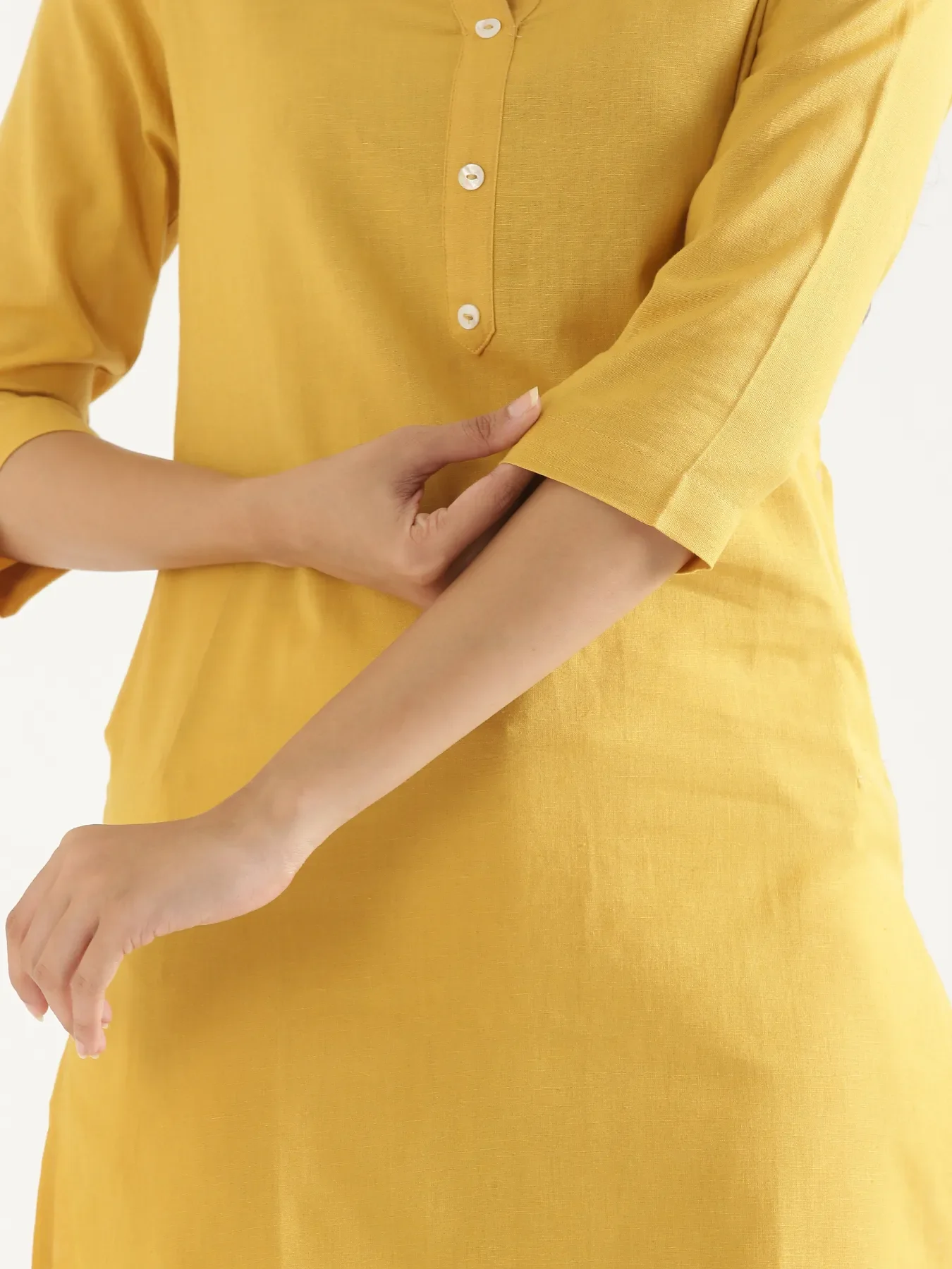 Women Yellow Airy Linen Long Kurta - Image 6