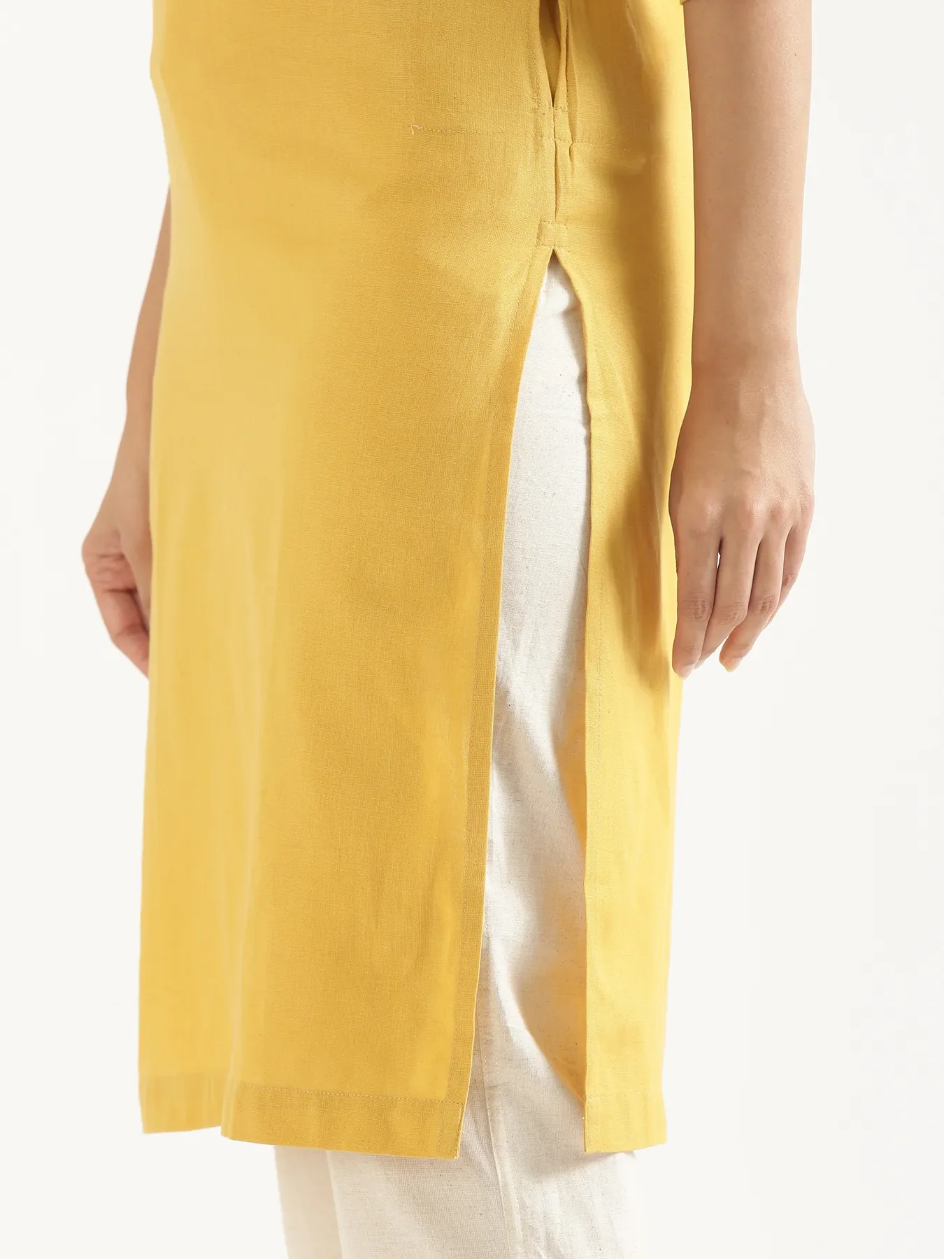 Women Yellow Airy Linen Long Kurta - Image 8