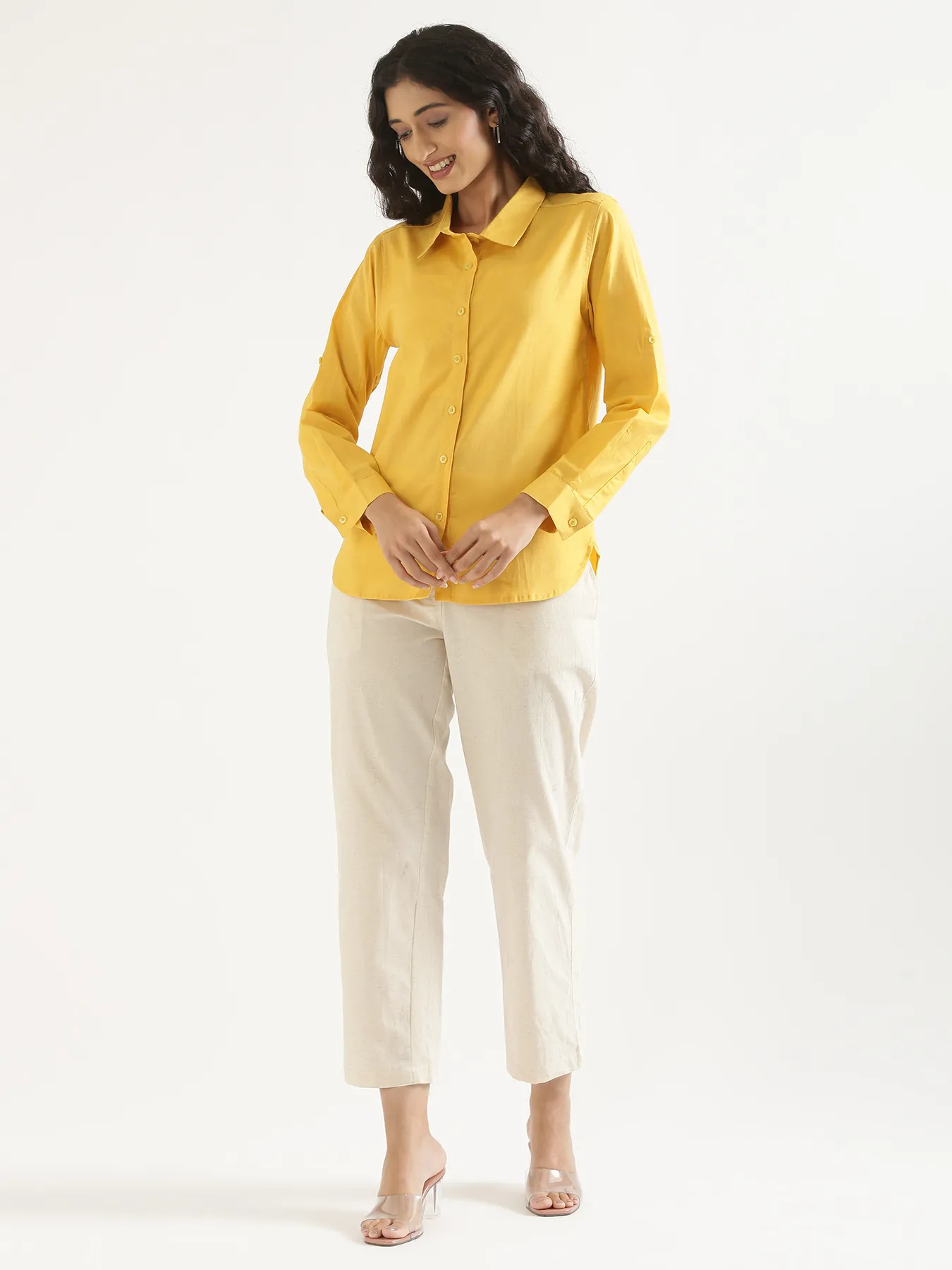 Women Yellow Airy-Linen Shirt - Image 11