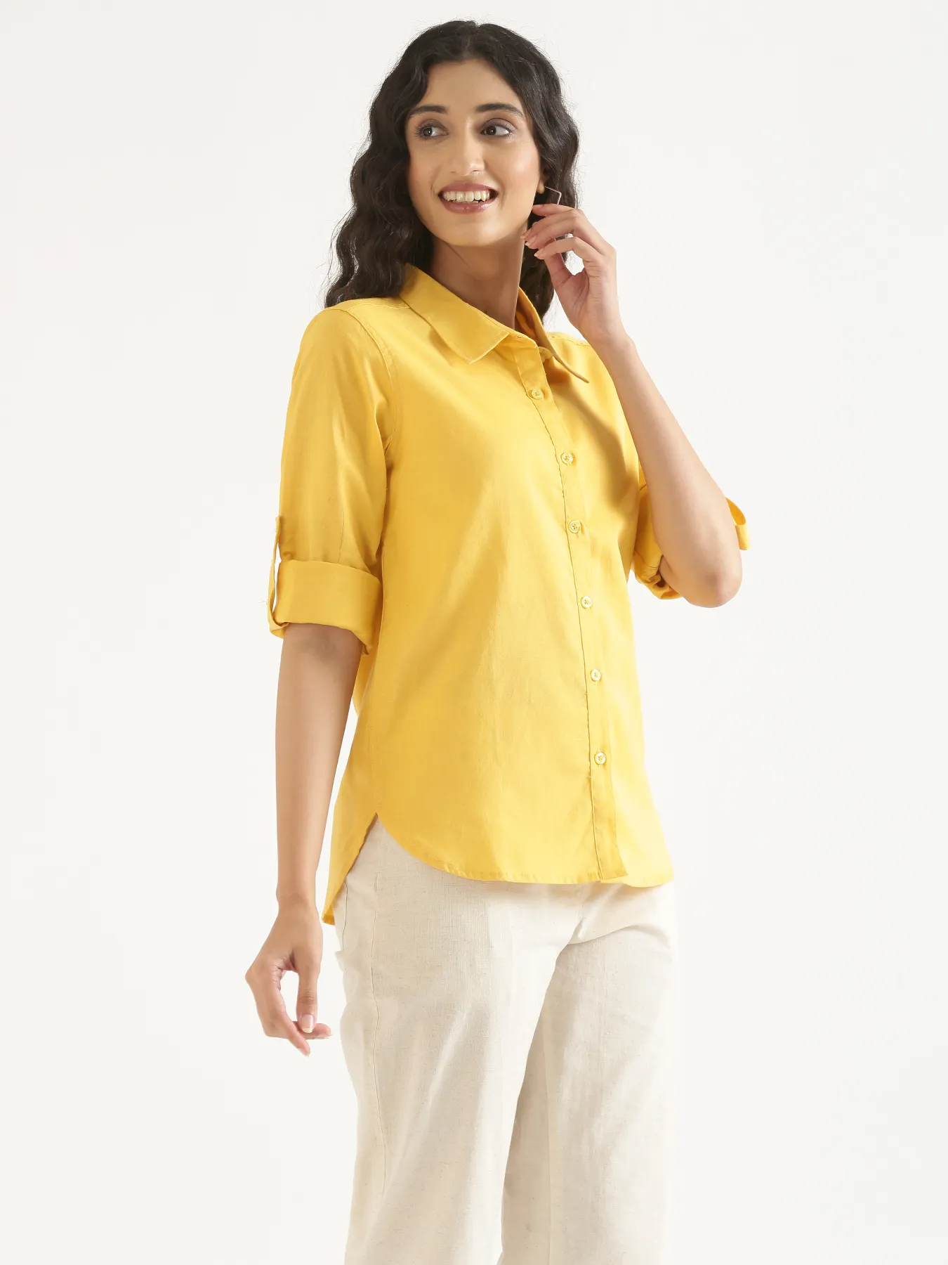Women Yellow Airy-Linen Shirt - Image 3