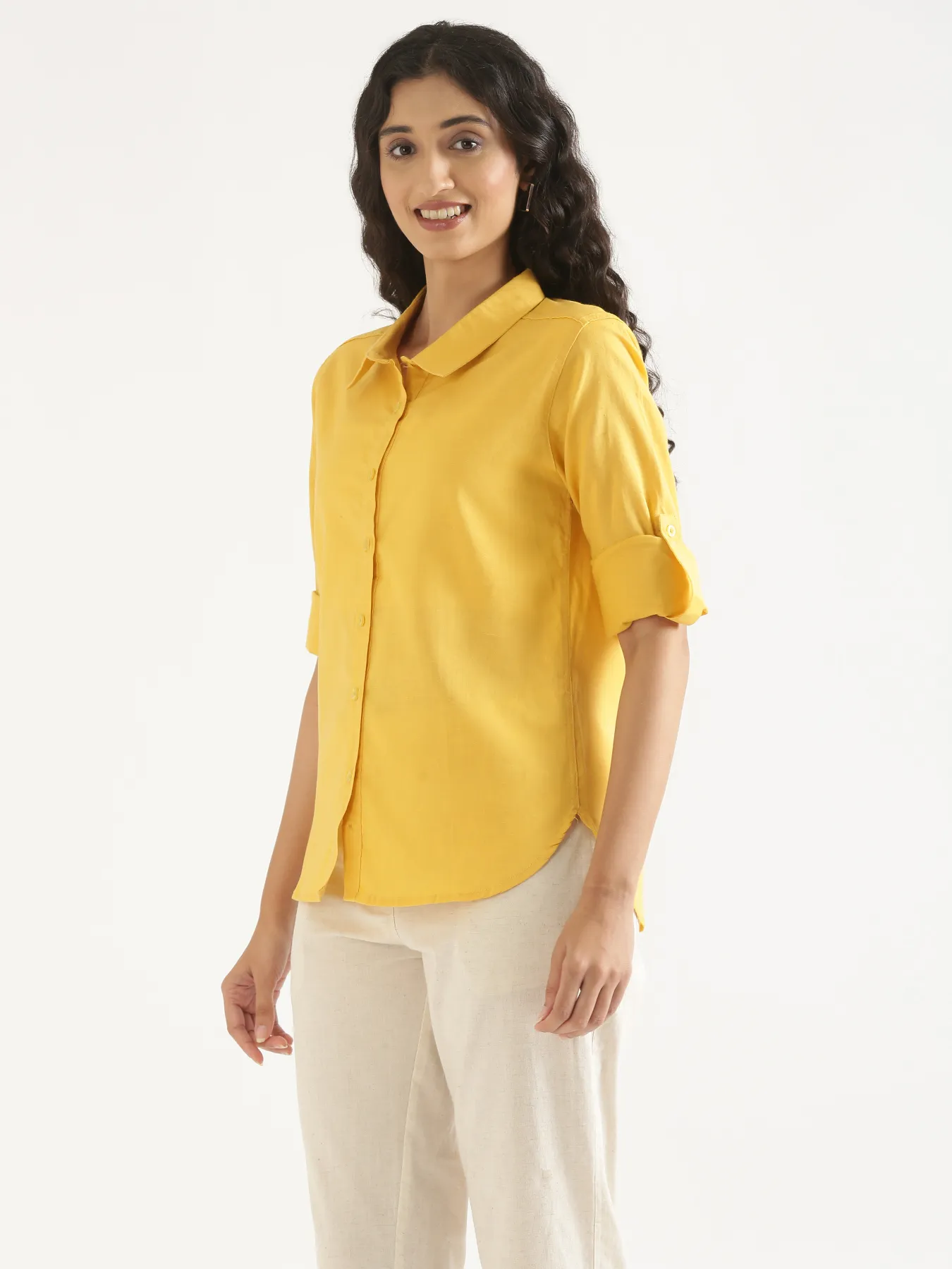Women Yellow Airy-Linen Shirt - Image 4