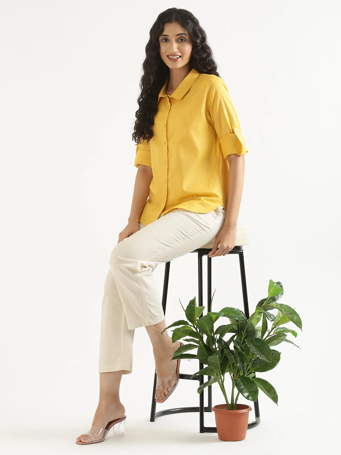 Women Yellow Airy-Linen Shirt - Image 9