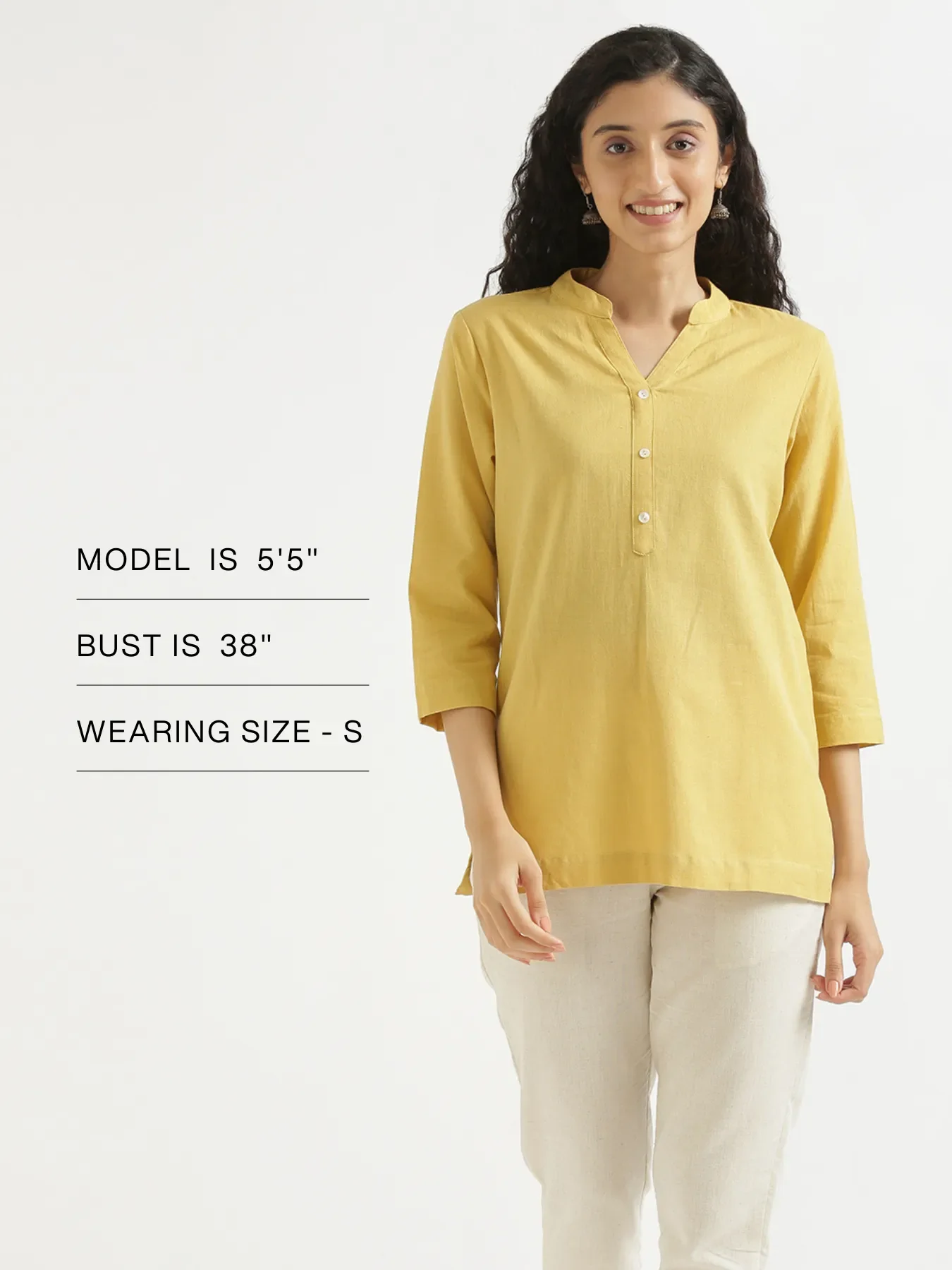 Women Yellow Airy Linen Short Kurta - Image 11