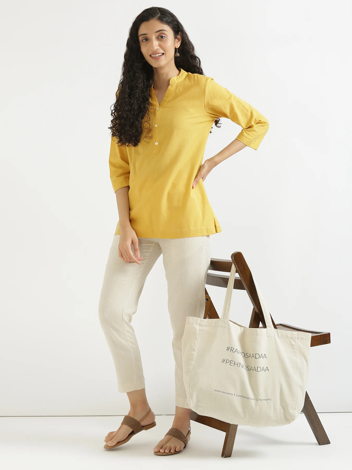 Women Yellow & Ecru Short Kurta - Image 10