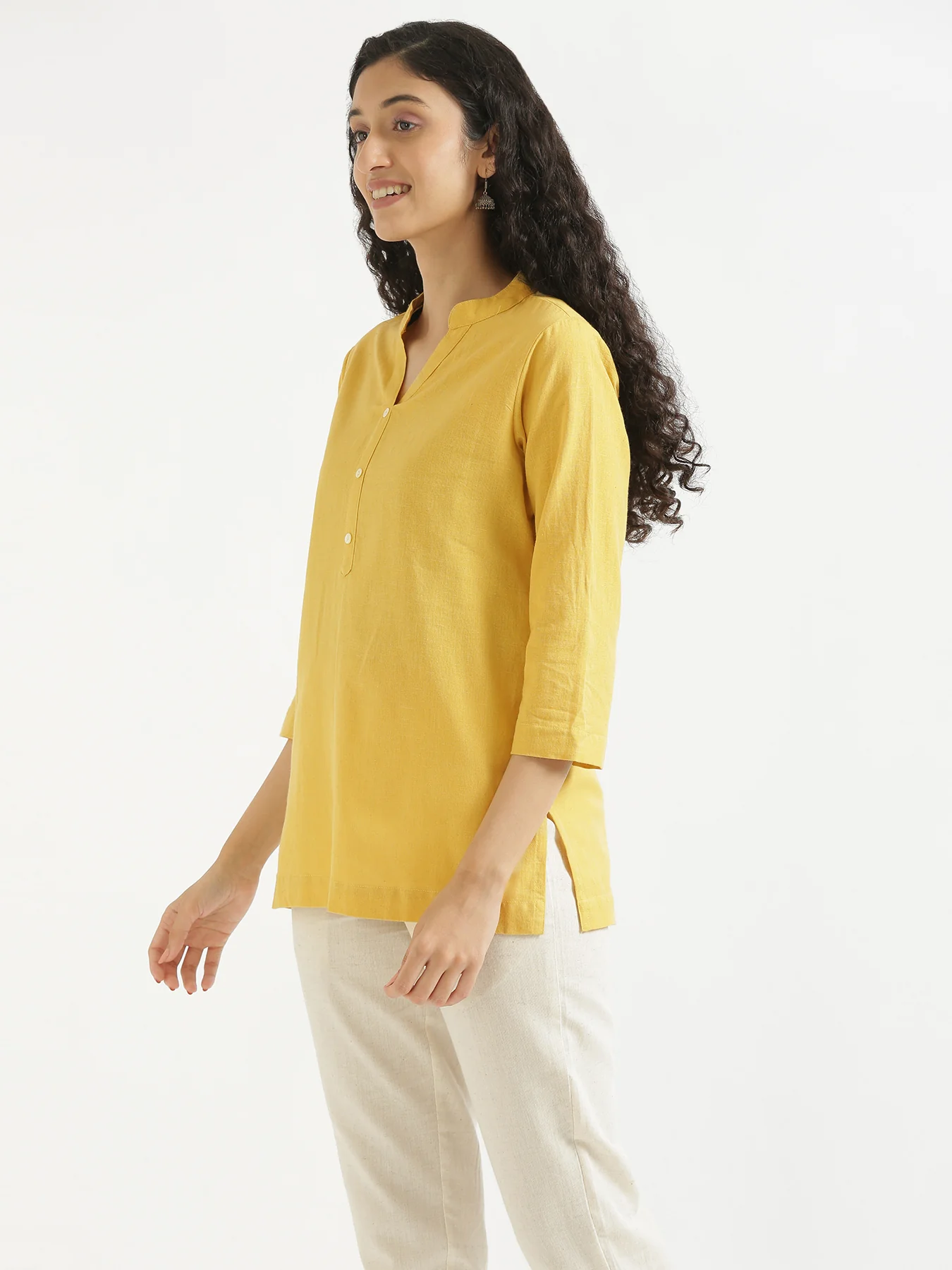 Women Yellow & Ecru Short Kurta - Image 11