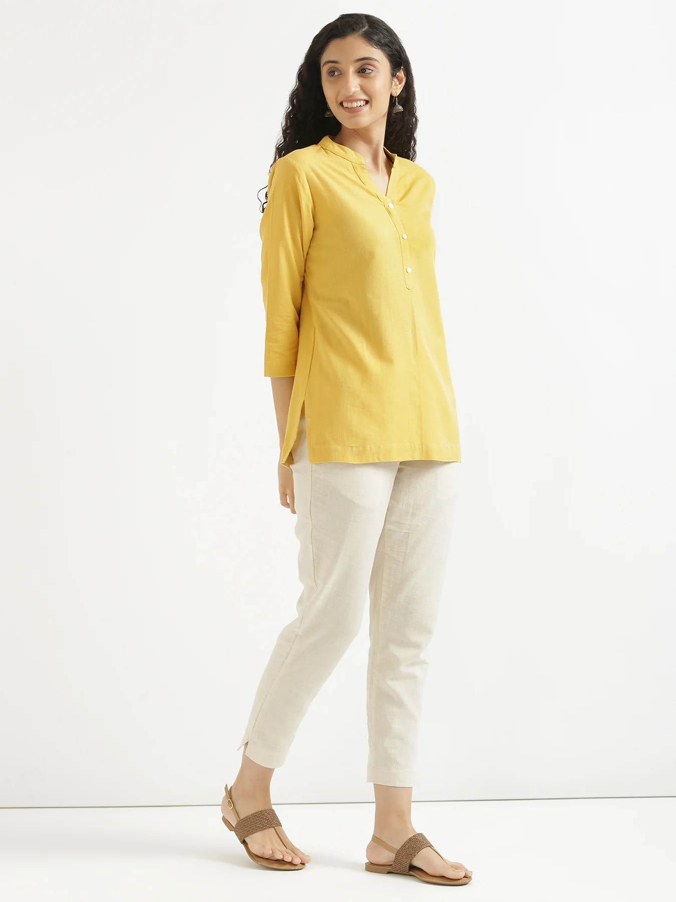 Women Yellow & Ecru Short Kurta - Image 12