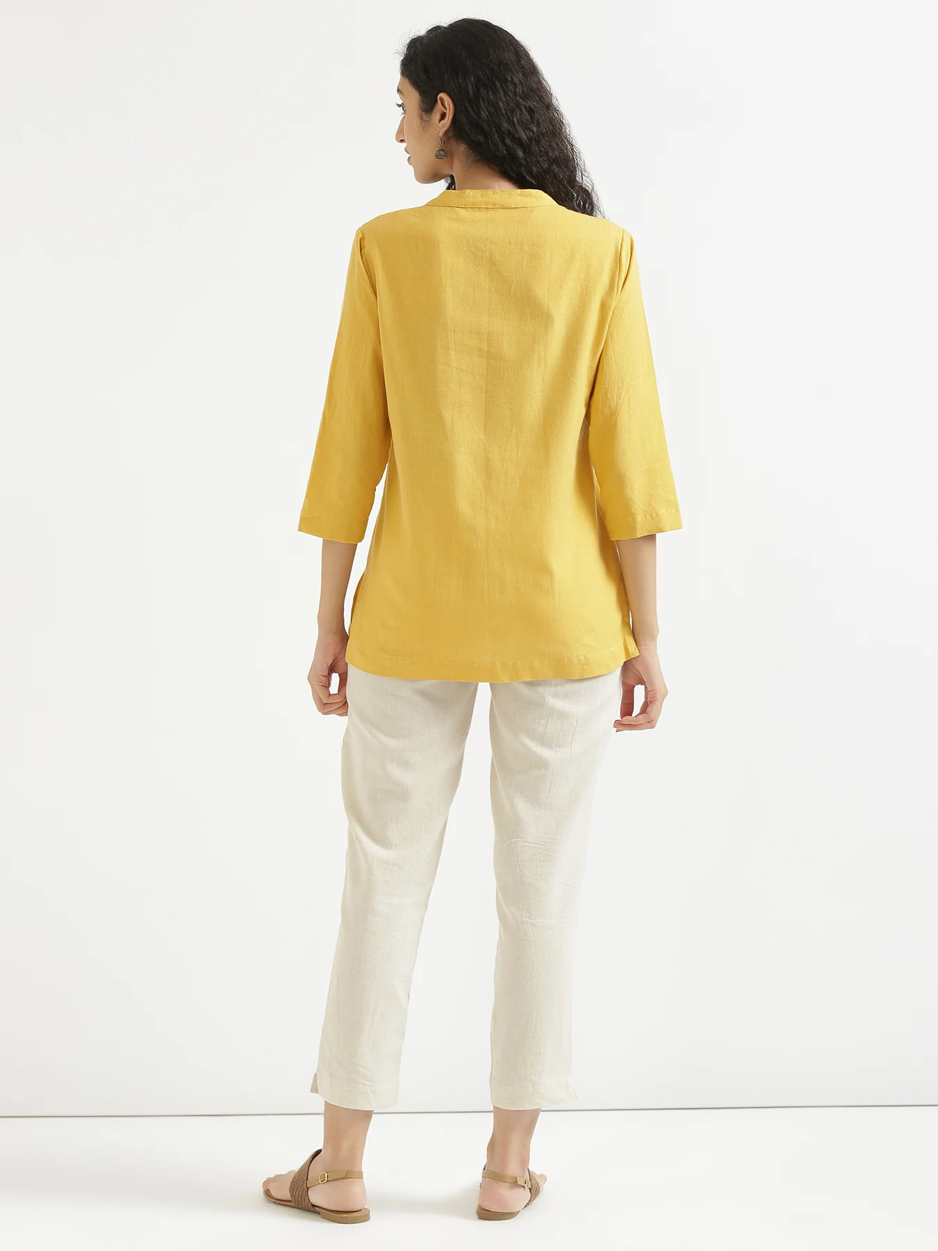 Women Yellow & Ecru Short Kurta - Image 14