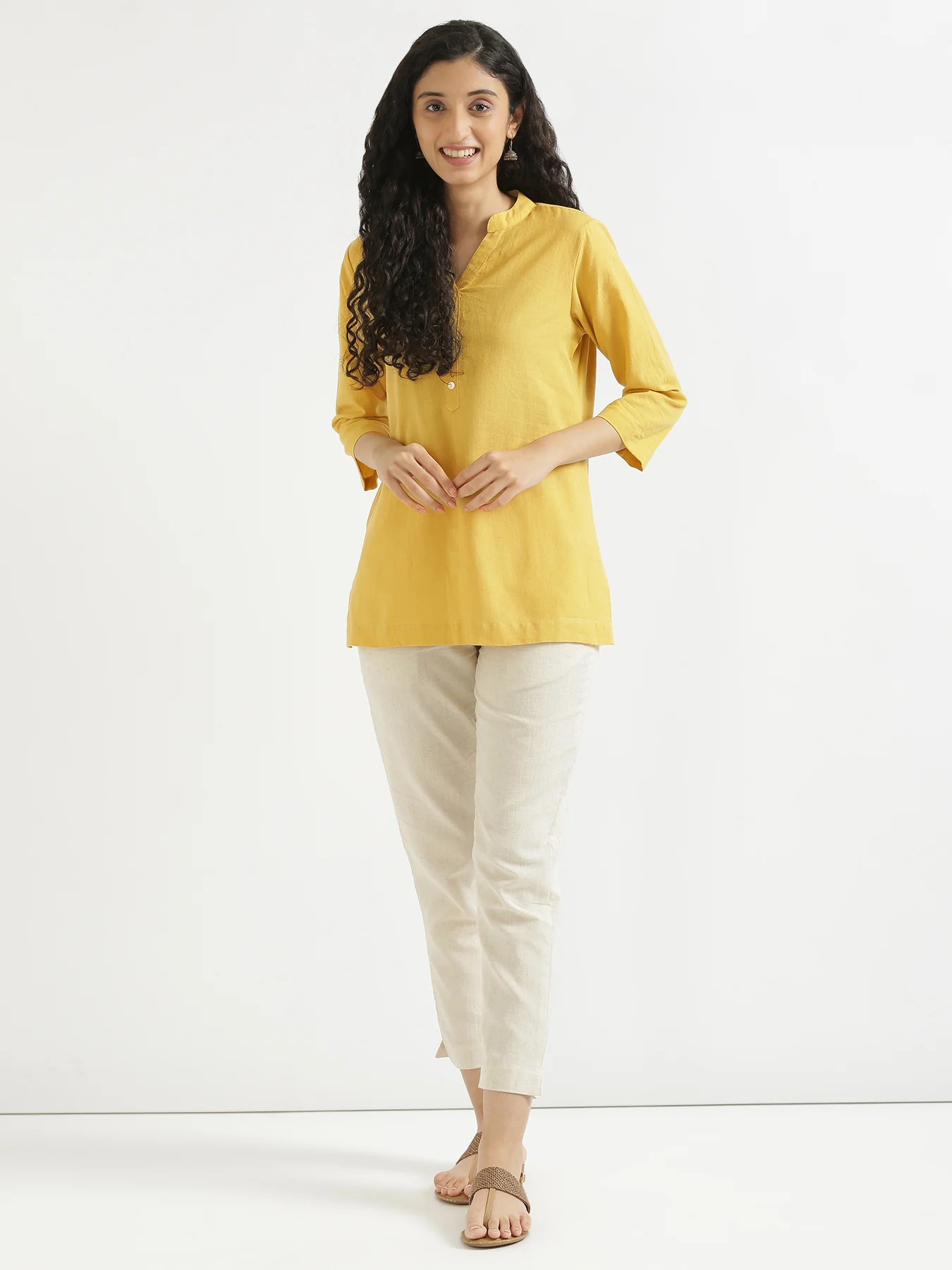 Women Yellow & Ecru Short Kurta - Image 15