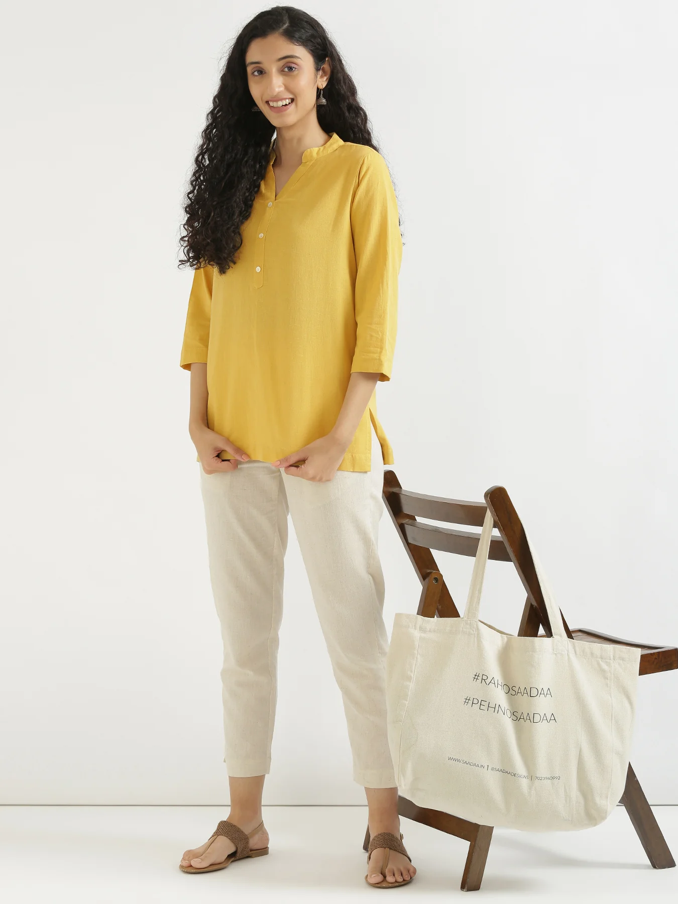Women Yellow & Ecru Short Kurta - Image 8