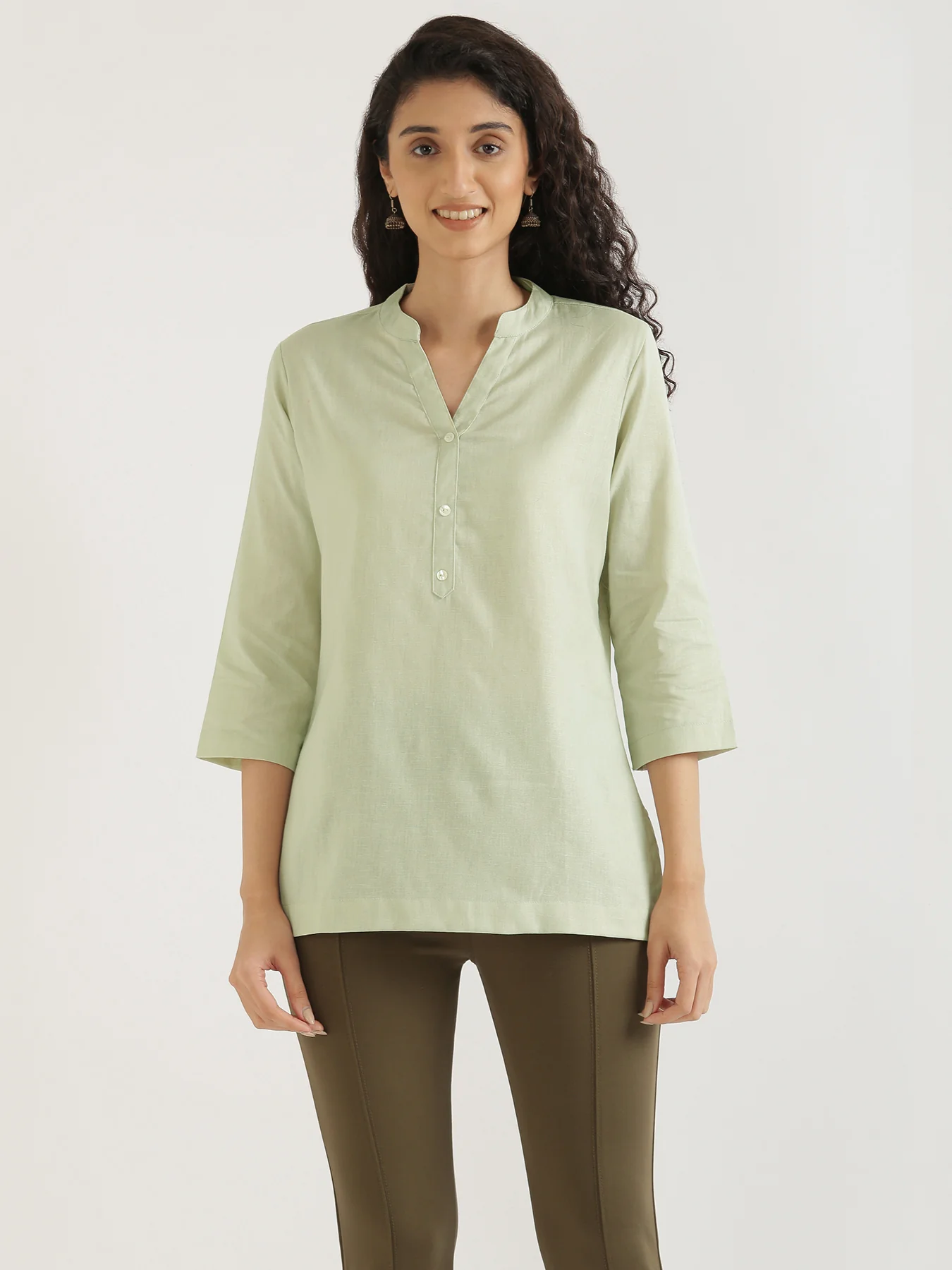 Women Mint Green & Ecru Short Kurta - Image 10