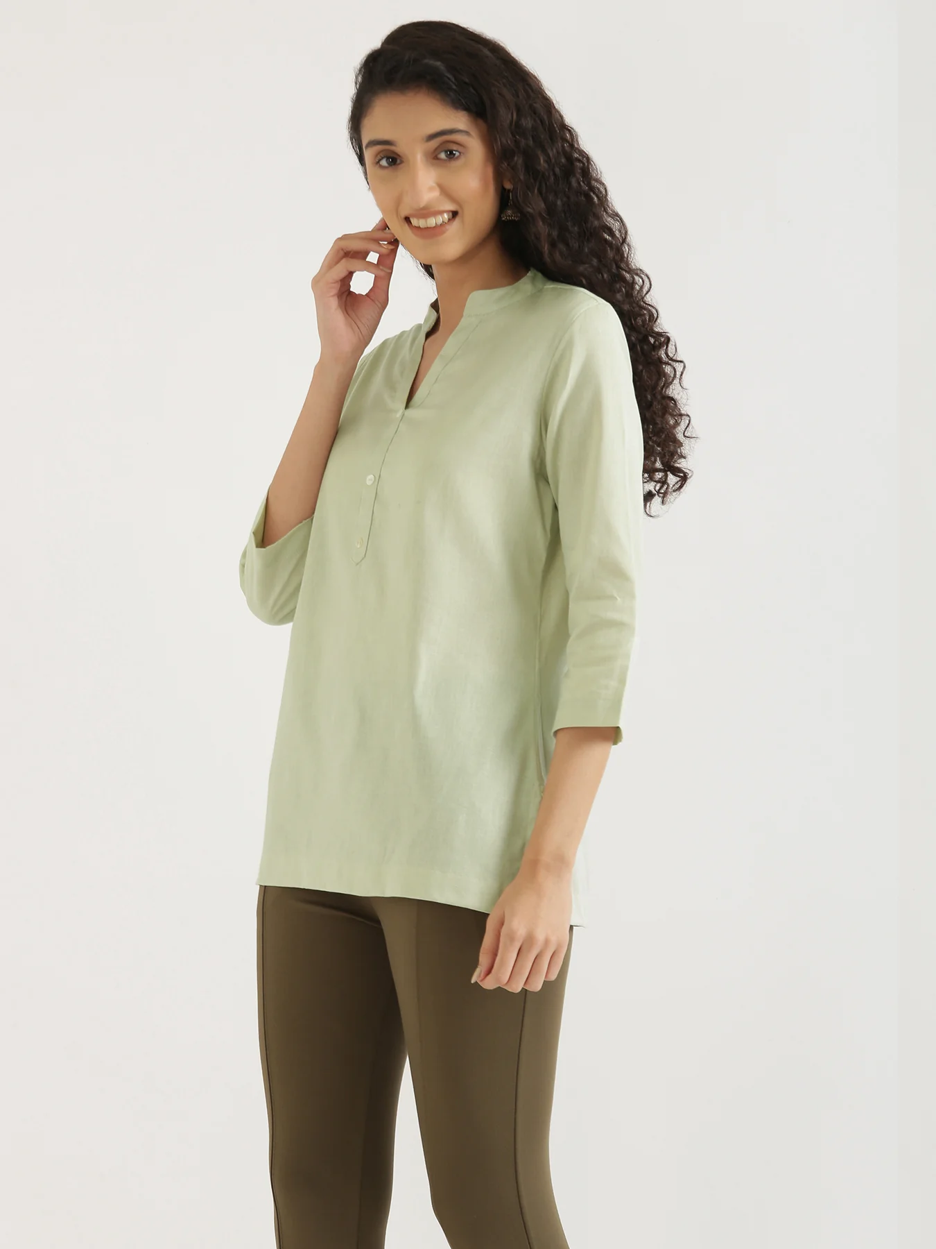 Women Mint Green & Ecru Short Kurta - Image 11