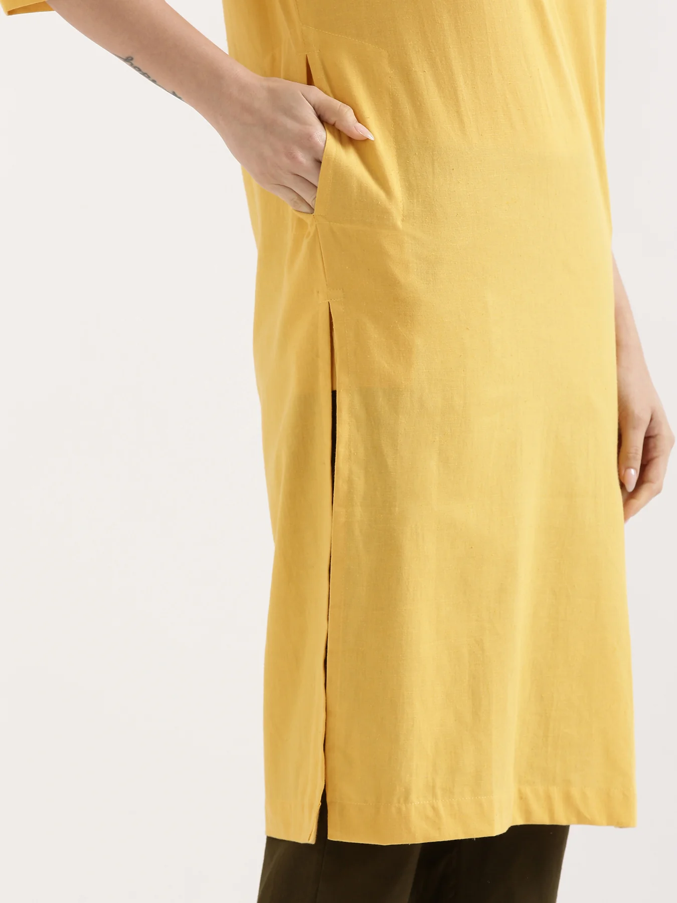 Women Yellow & Rose Taupe Long Kurta - Image 13