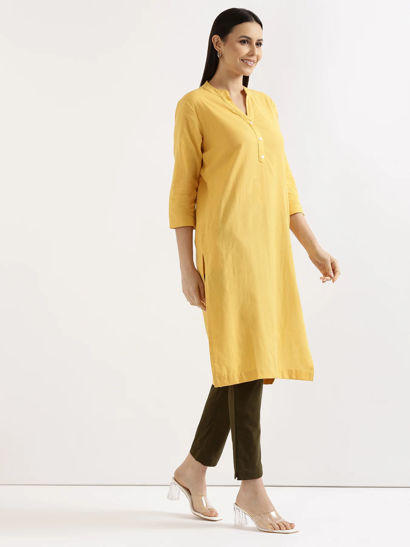 Women Yellow & Rose Taupe Long Kurta - Image 6