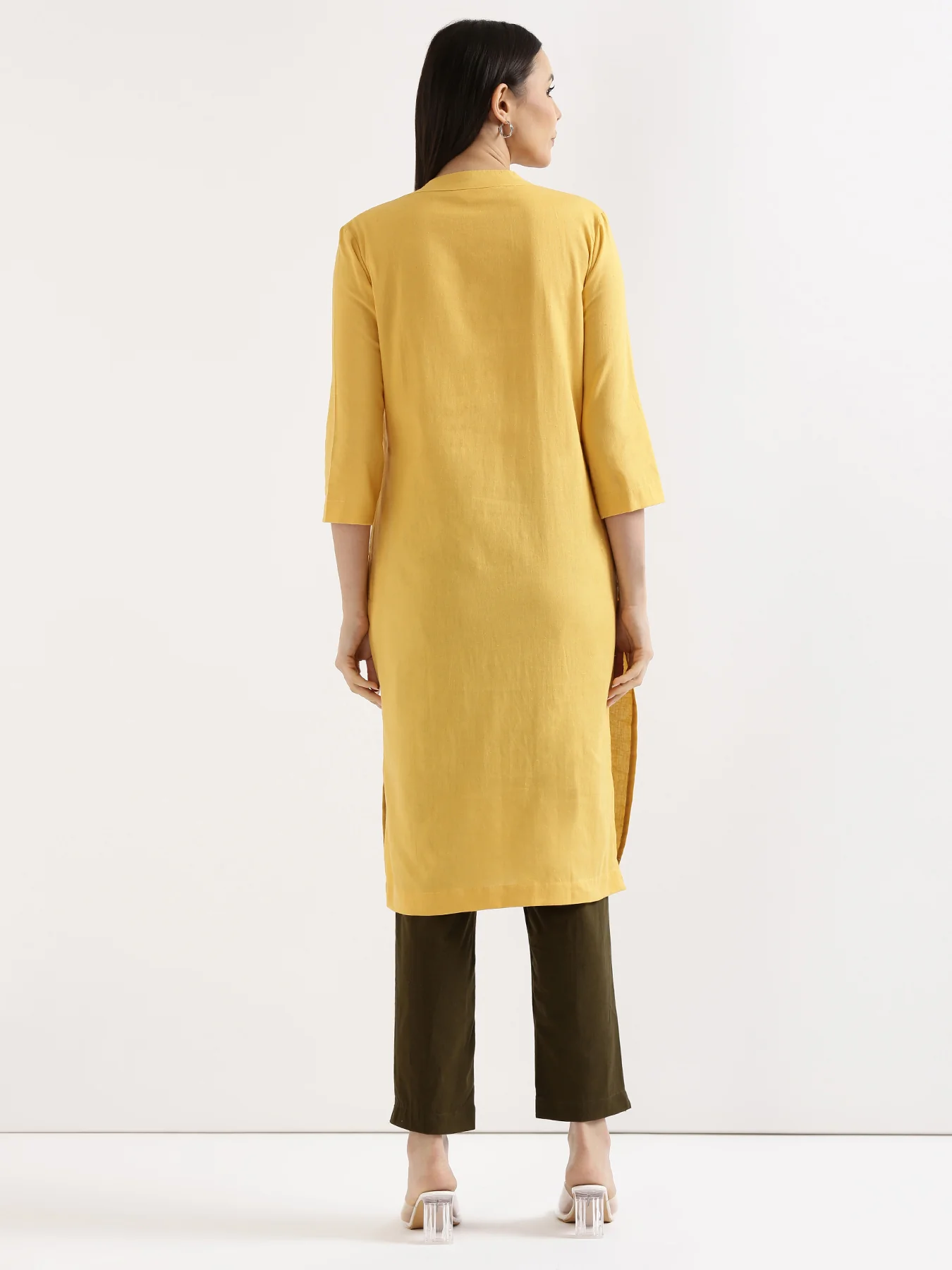 Women Yellow & Rose Taupe Long Kurta - Image 8